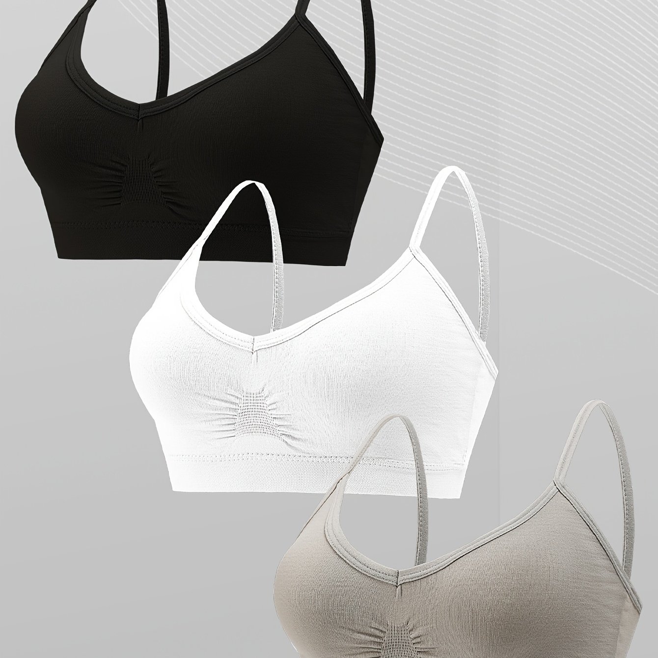 E-shop Dreiteiliges Set aus drahtlosen, polsterlosen Camisole-Tanktops für lässigen , inklusive drahtloser BHs Tube-Tops