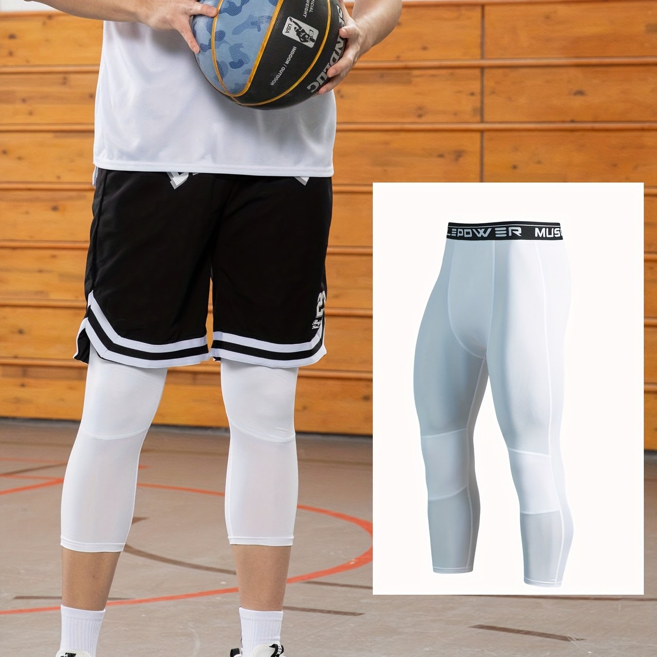 TEMU 남성용 메쉬 패널 카프리 보정 팬츠