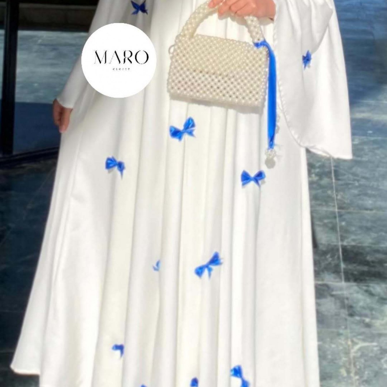 Image of Middle Eastern Arab Women's New Dubai Loose Trumpet Sleeve Bow Long Robe Dress