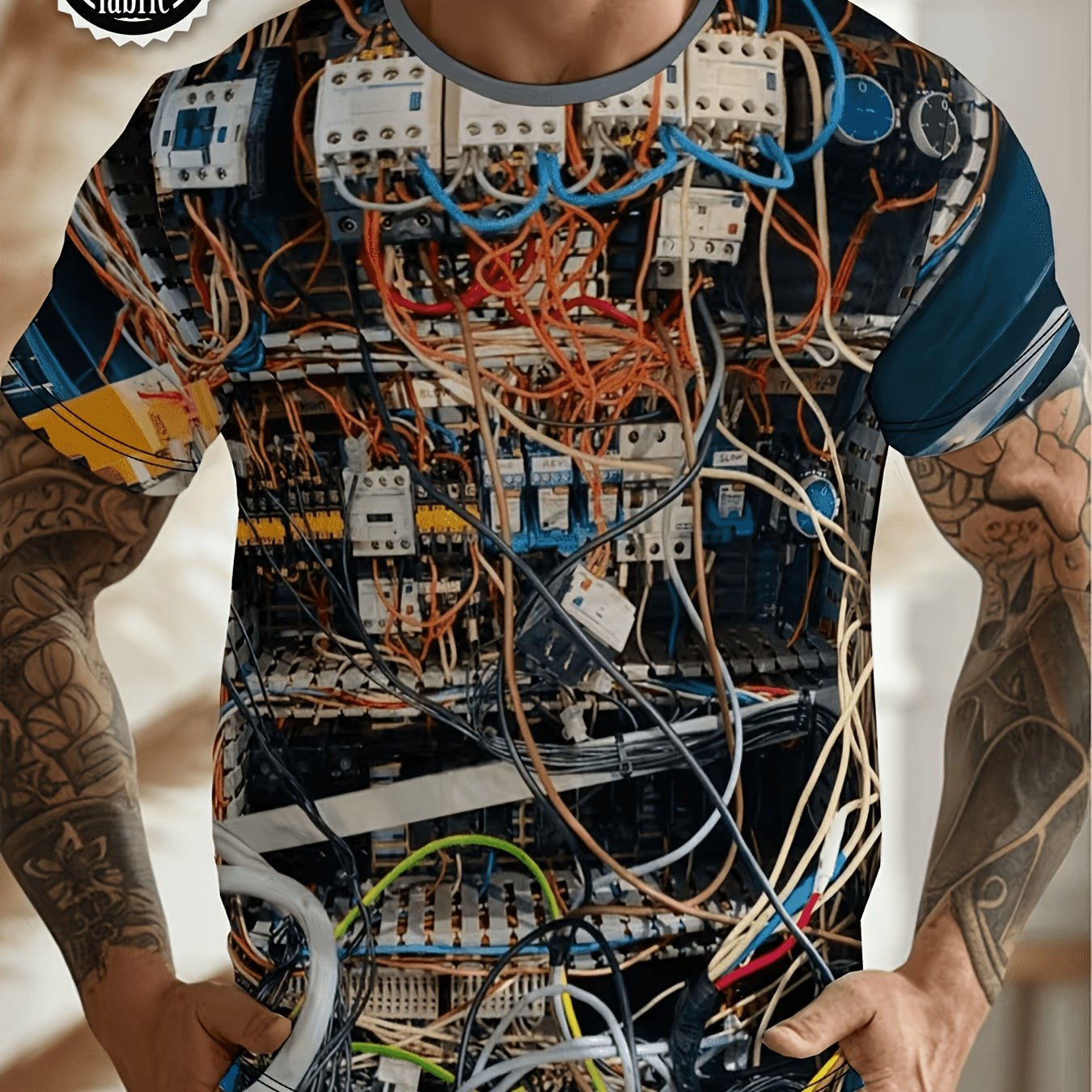 TEMU 3d Print Backend Line Men's All Over Printed T-shirt, Ultra Soft And Breathable, Durable And , 3d Digital Graphic Print Design Round Neck Short