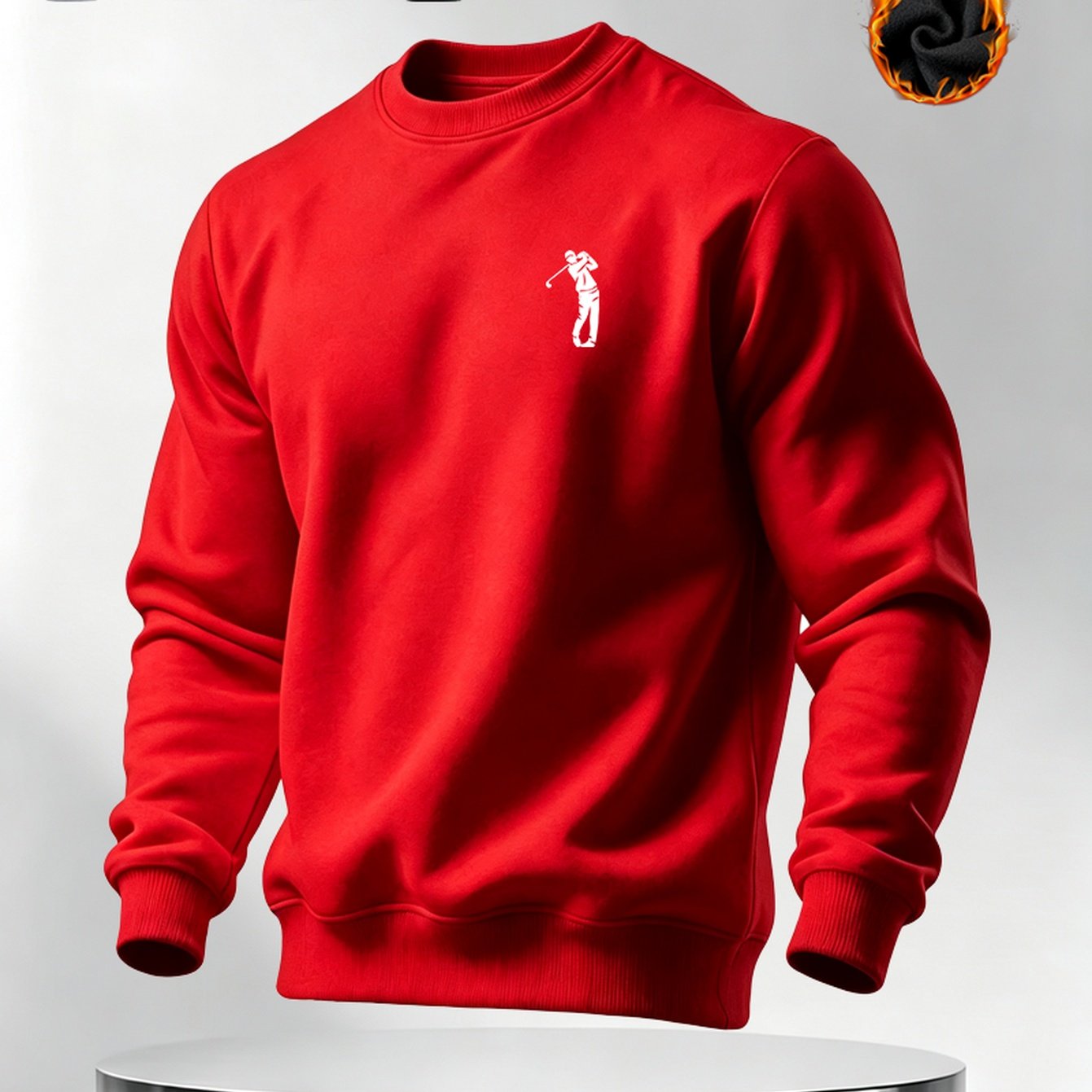 TEMU Autumn Winter Men's Thickened Fleece Round Neck Print Golf Pattern Loose Long Sleeve Pullover Sweater -friendly Daily All-match Casual Warm Base