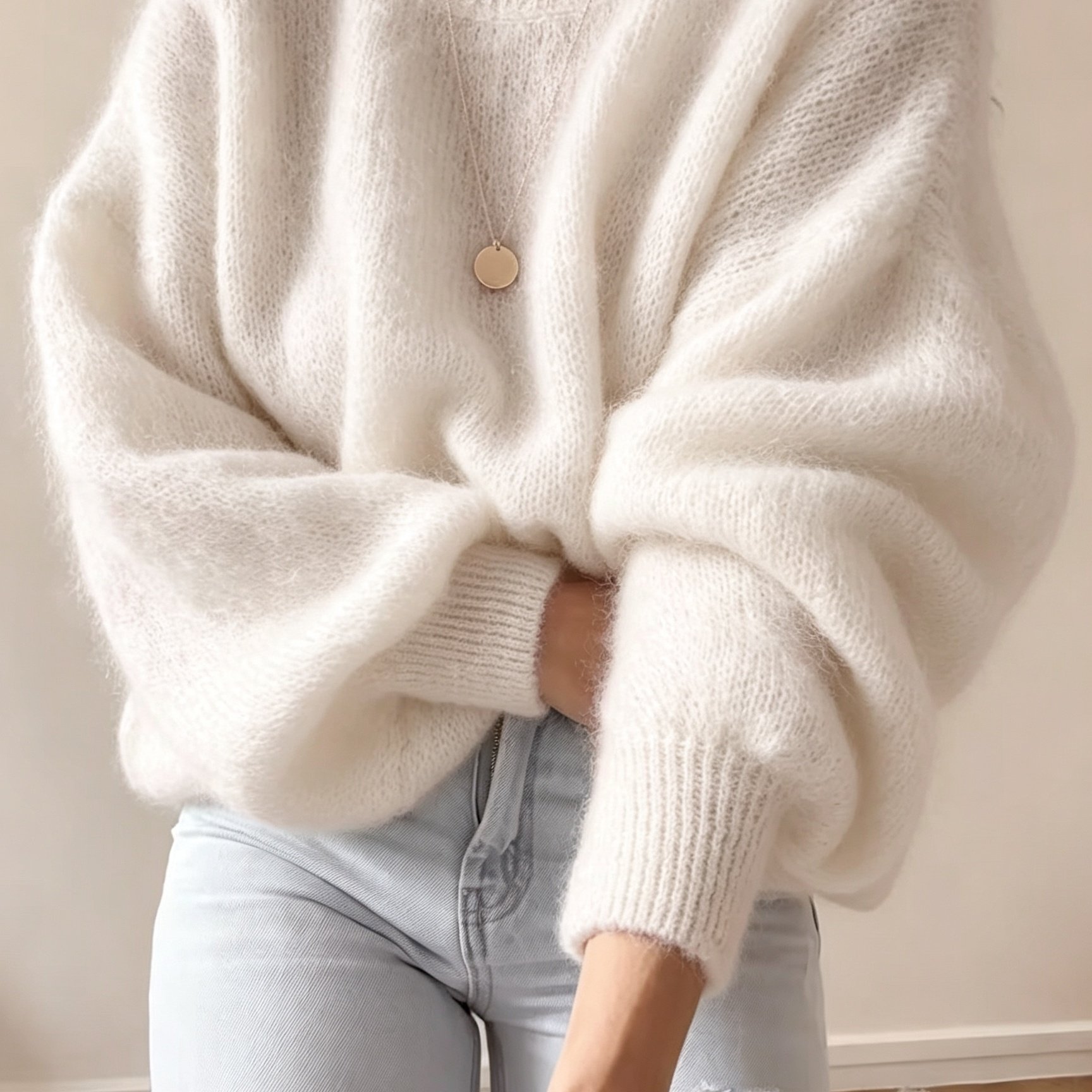 TEMU Women's Round Neck Sweater Early Autumn Early Winter Outing Date French Korean Gentle Lazy Style Lantern Sleeve Top Soft Loose Fair-skinned