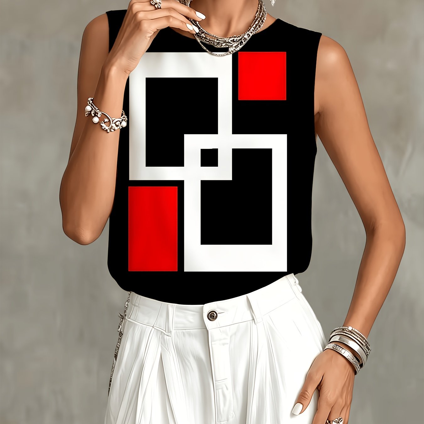 TEMU Geometric Pattern Sleeveless Top, Women's Fashion Casual Vest