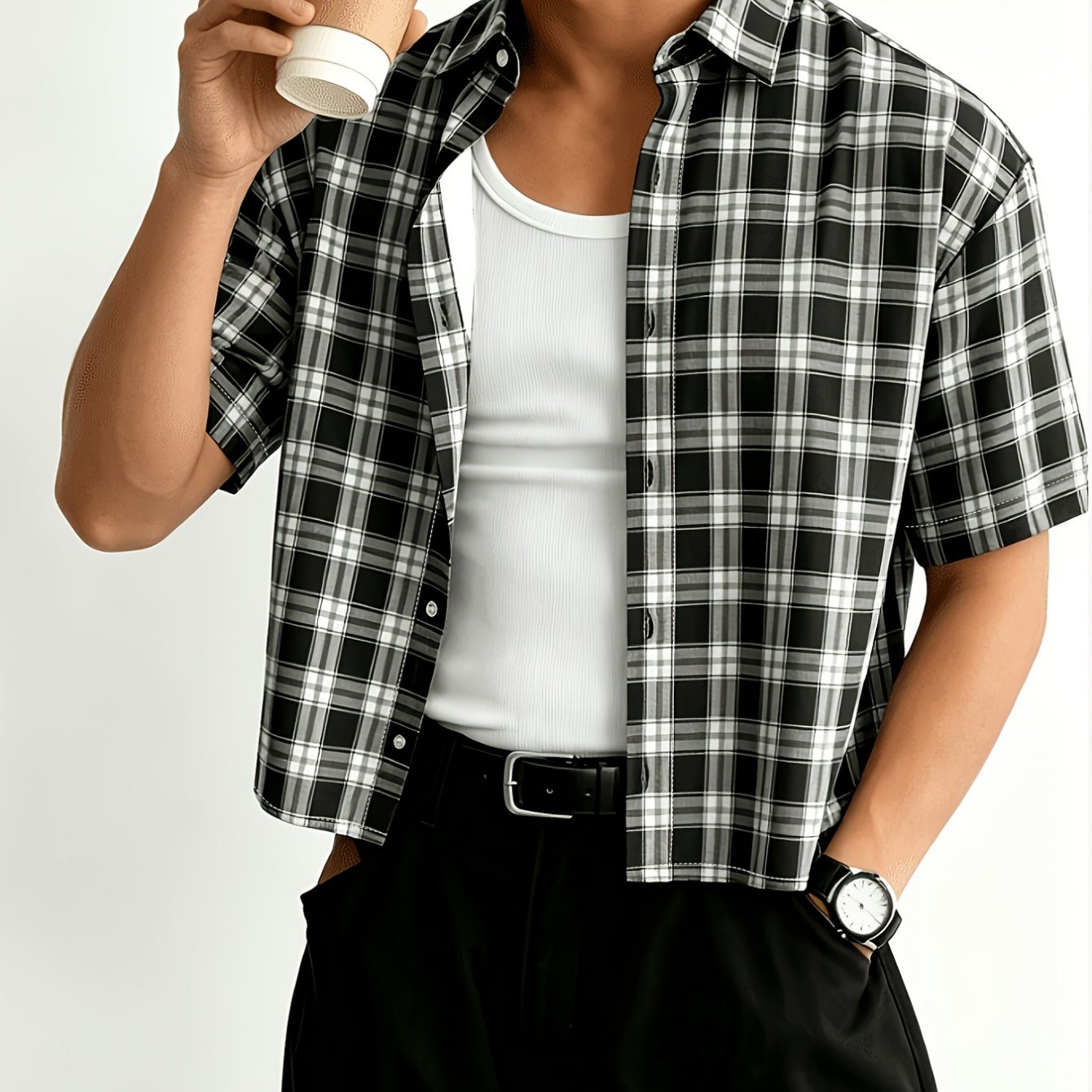 TEMU Men's New Short Striped Shirt, Summer Lapel Short Sleeve Shirt, Versatile And
