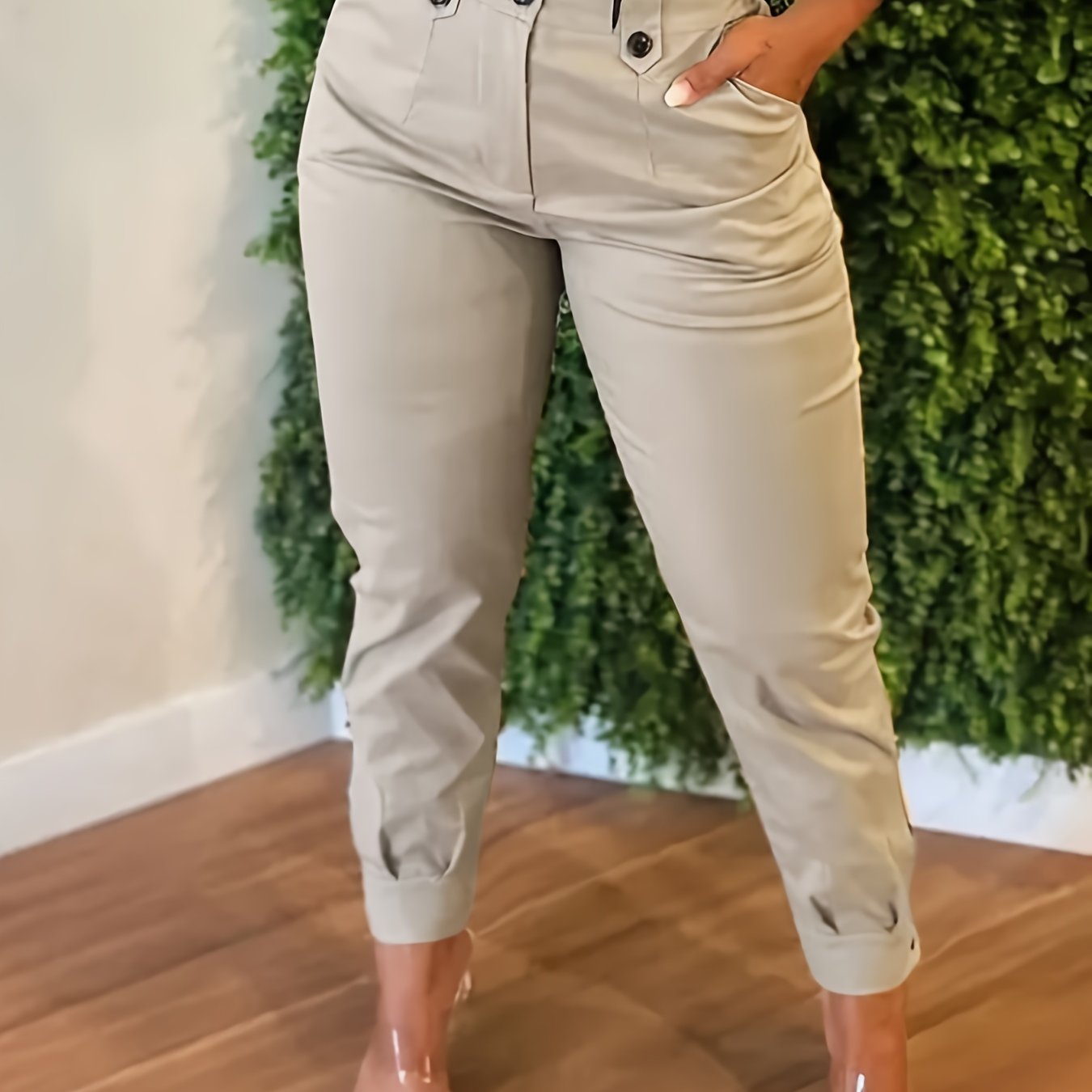 TEMU High-waisted Women's Trousers With Stylish Trousers With Button Detailing