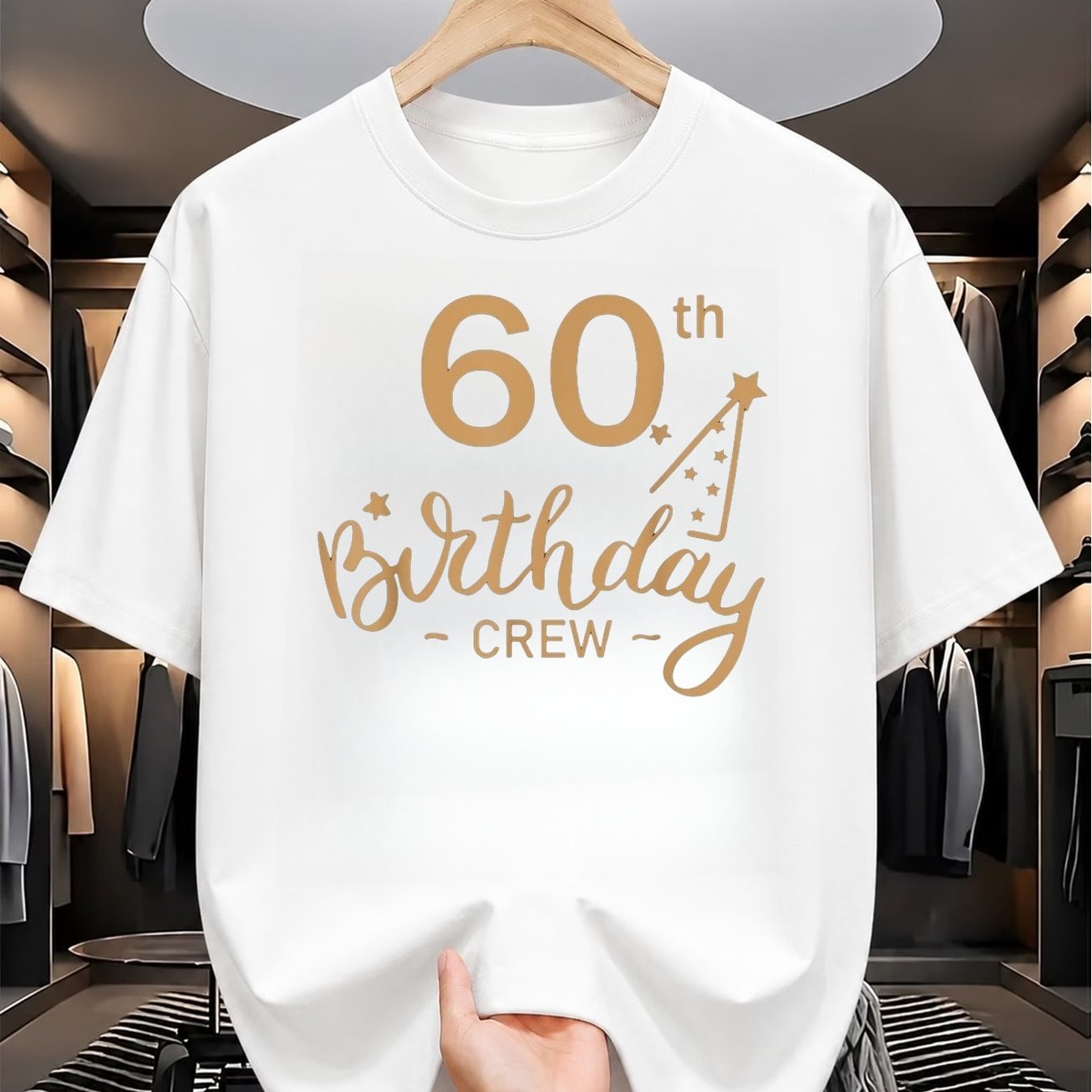 TEMU 60th Birthday T-shirt - Golden Glitter Birthday Design - Soft Breathable Tee For 60232 Pure Casual T-shirt As A Holiday Gift For Mother-unisex