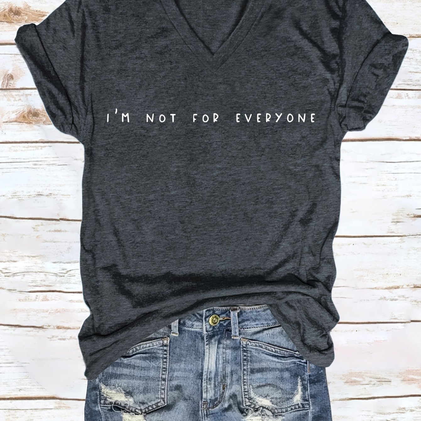 TEMU For Everyone, New Loose-fitting Women's V-neck Short Sleeves In A