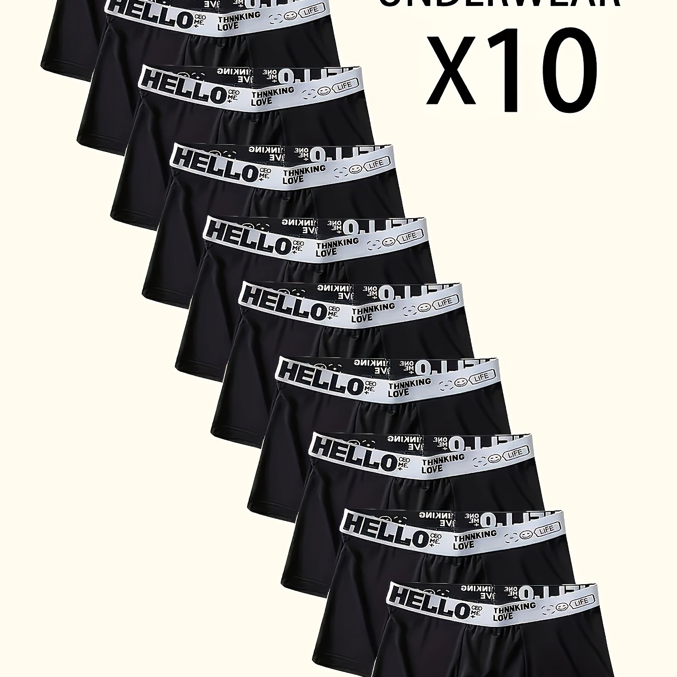 TEMU Random Brovanic 10pcs Men&;s Boxer Briefs, "hello" Letter Waistband, Breathable Soft Casual Fashion Sports Underwear, Breathable Comfortable