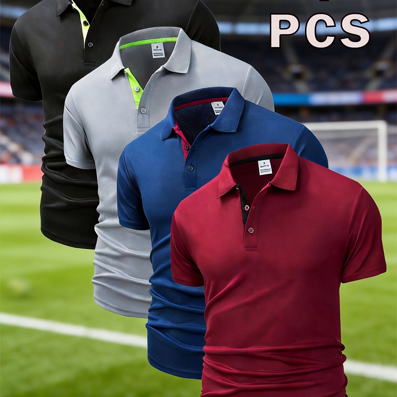 TEMU 4pcs Men's Quick-drying Breathable Shirt, Moisture Wicking Breathable Short Sleeve Golf Clothes Men, Casual Business Collared Mens Tops, Shirt