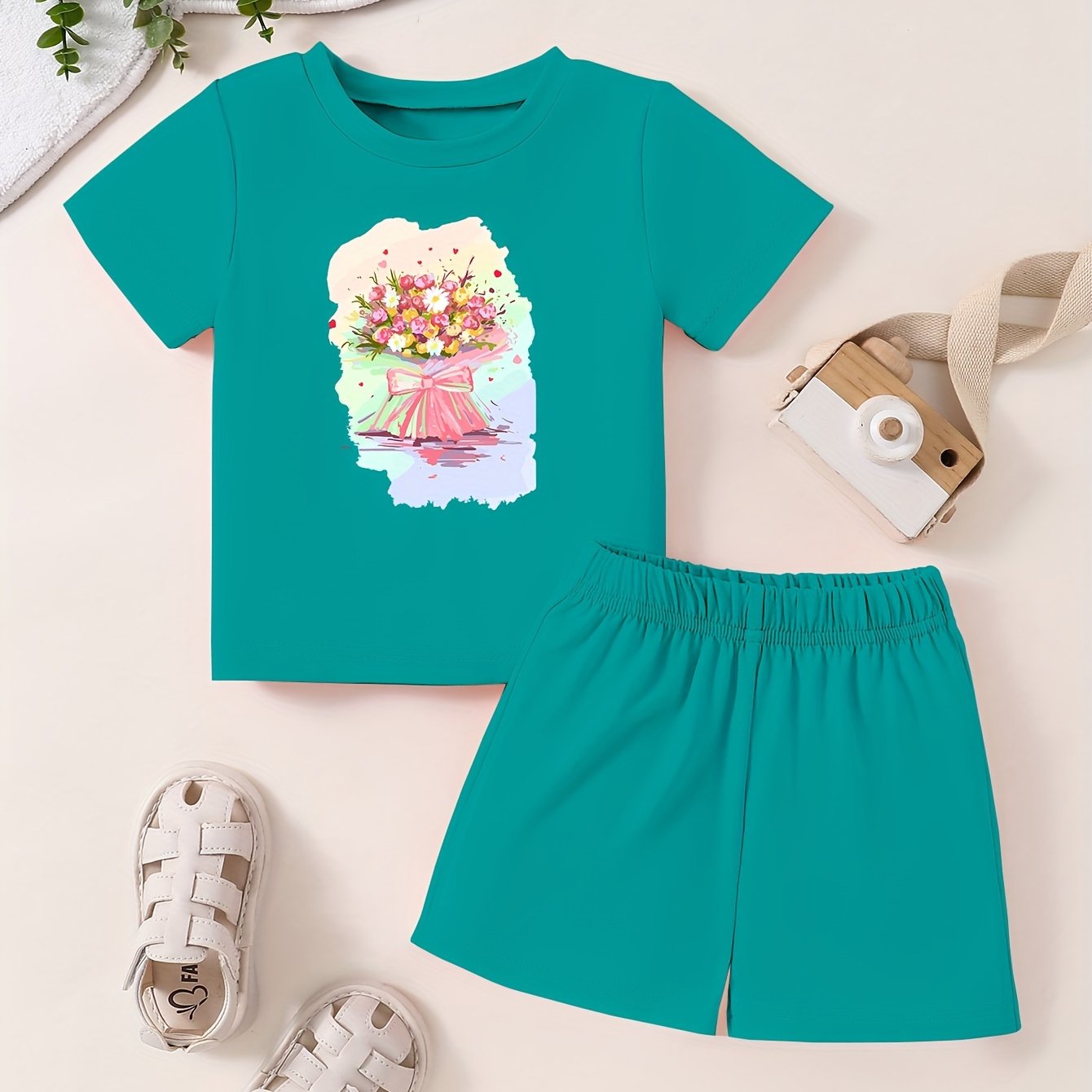 Tenue D'été Colorée À Imprimé Fleuri En Deux Pièces Bébé Temu France