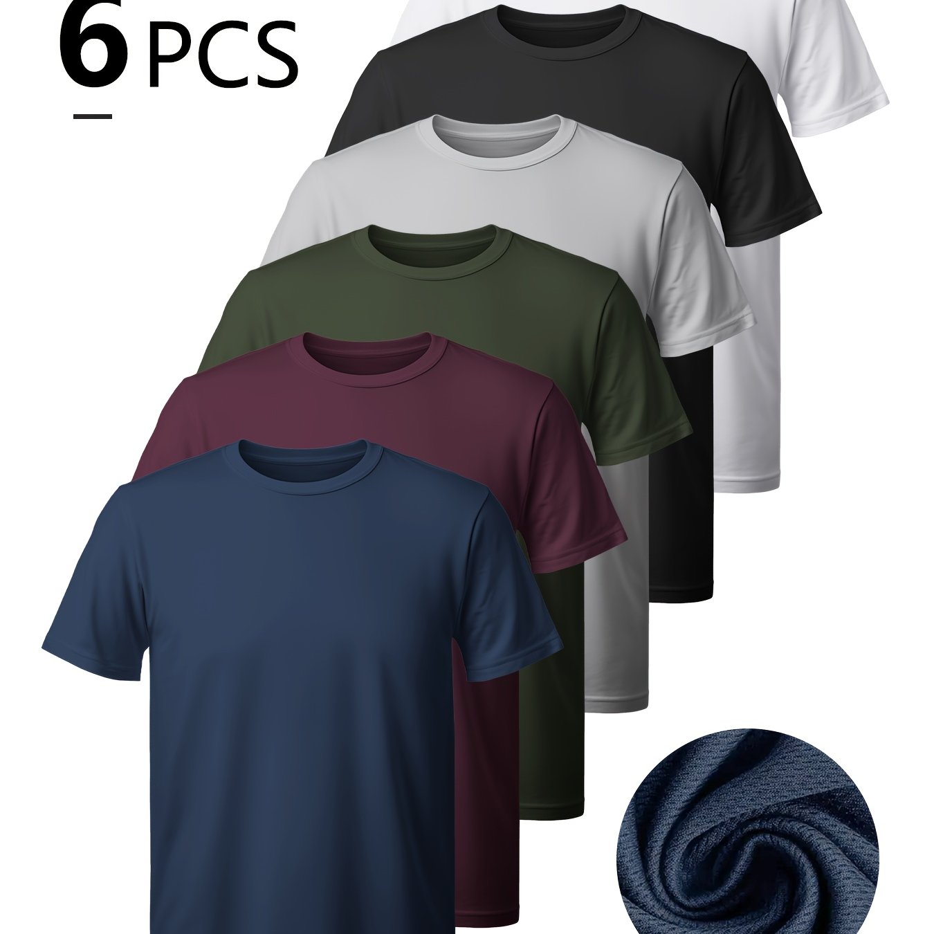 TEMU Set Of 6 Men's Sports T-shirts - Fast-drying, Moisture-wicking Workout Tops, For Running, Training, And Casual Wear - Assorted Colors (navy,