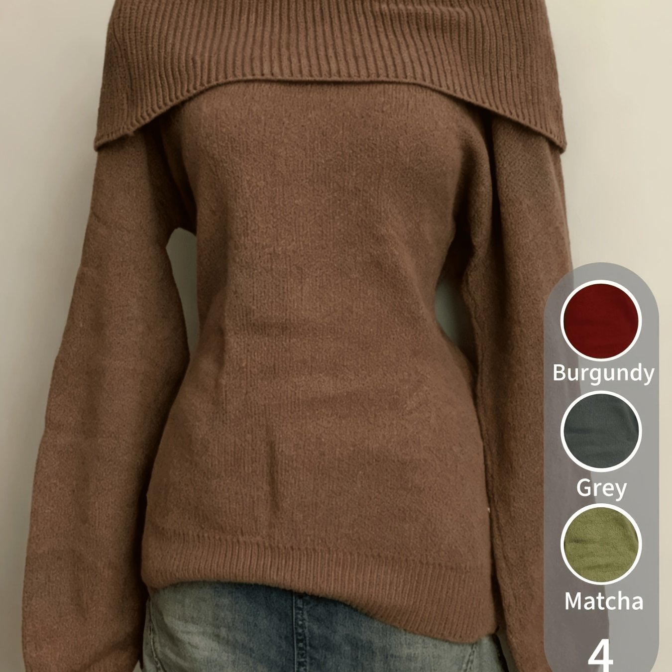 TEMU Off-the-shoulder Pullover Women's Fashion Top Sweater, Elegant And Casual Fabric Long Sleeve Spring And Autumn Wear, Sexy Winter Apparel For