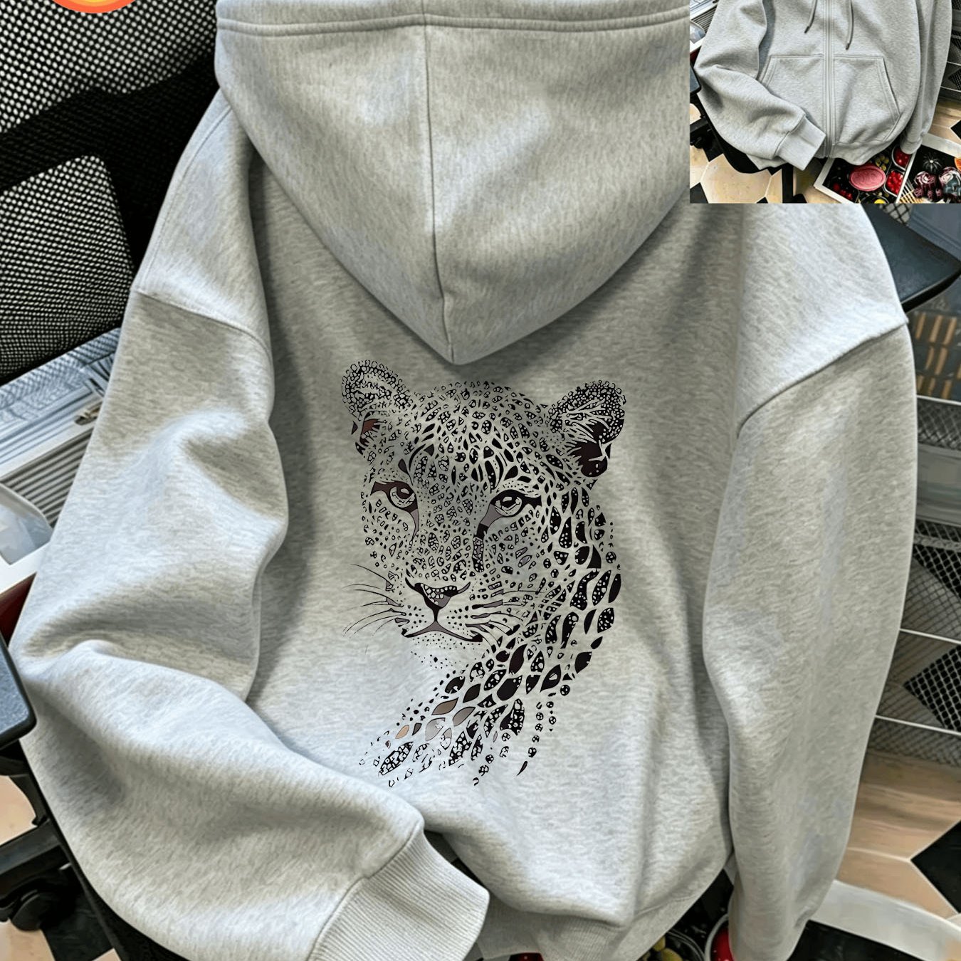 TEMU Animal Leopard Print Zip-up Hooded Sweatshirt, Casual Zip-up Long Sleeve Hoodie - Polyester Fabric, For Autumn And Winter. Comfortable Women's