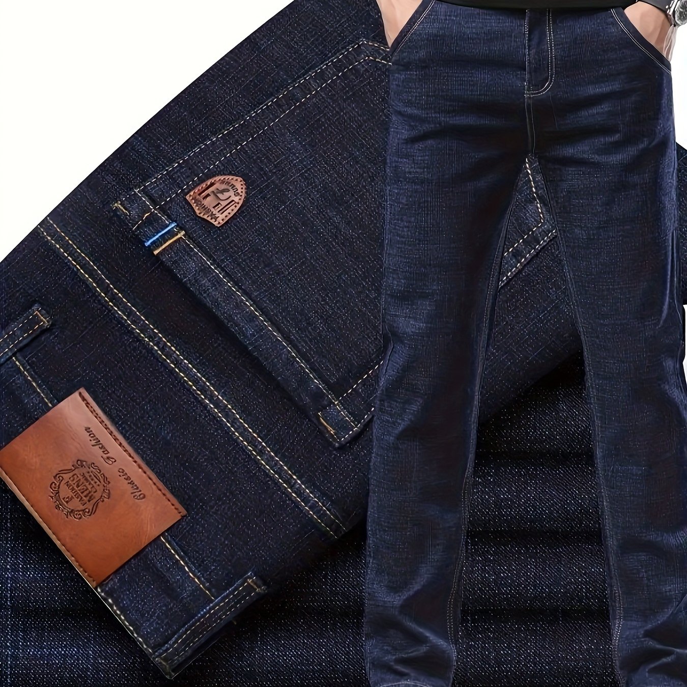 Image of Men's Business Casual Stretch Jeans #men's Fashion Straight-leg Jeans, Suitable For Middle-aged Men, Great V Business Straight-leg Trousers