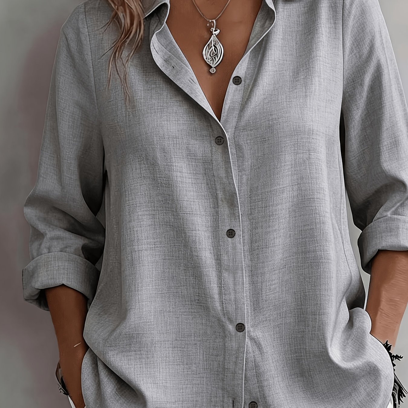 TEMU Women's Elegant Solid Color Commuter Shirt