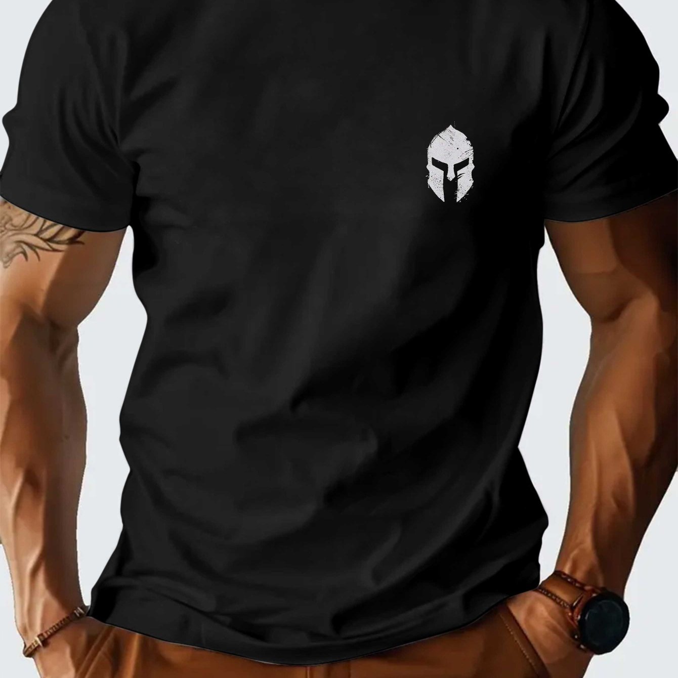 TEMU [printed Design - Non-textured] 2026 's Short Sleeve Shirt, Spartan Style, Suitable For Spring And Summer. Casual Design, Comfortable,