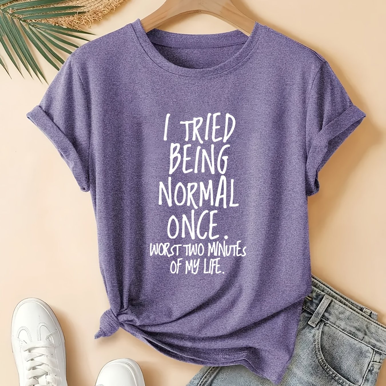 TEMU Women's Plus Size Casual T-shirt With " Of Happy" Pattern Print, Spring, Summer And Autumn Round Neck Short-sleeved Fashion Commuting Vacation