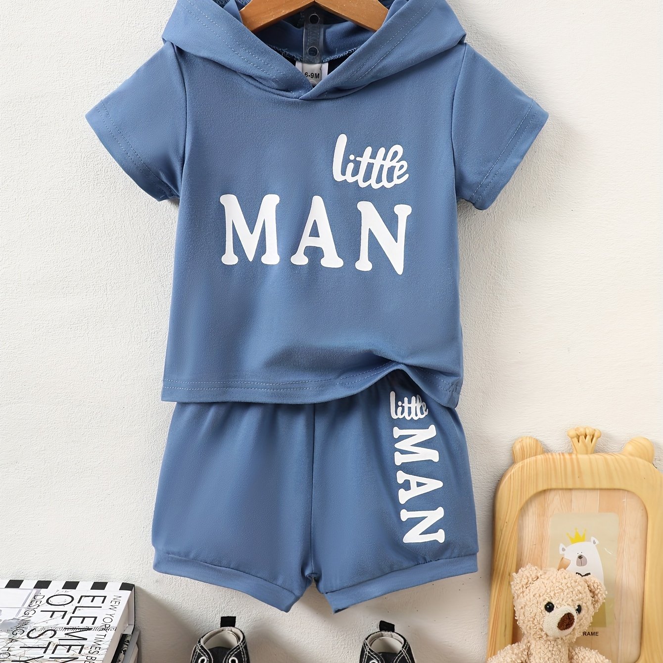 Image of Targeted Development Outdoor Letter Print Hooded T-shirt And Shorts 2pcs Set, For Outdoor