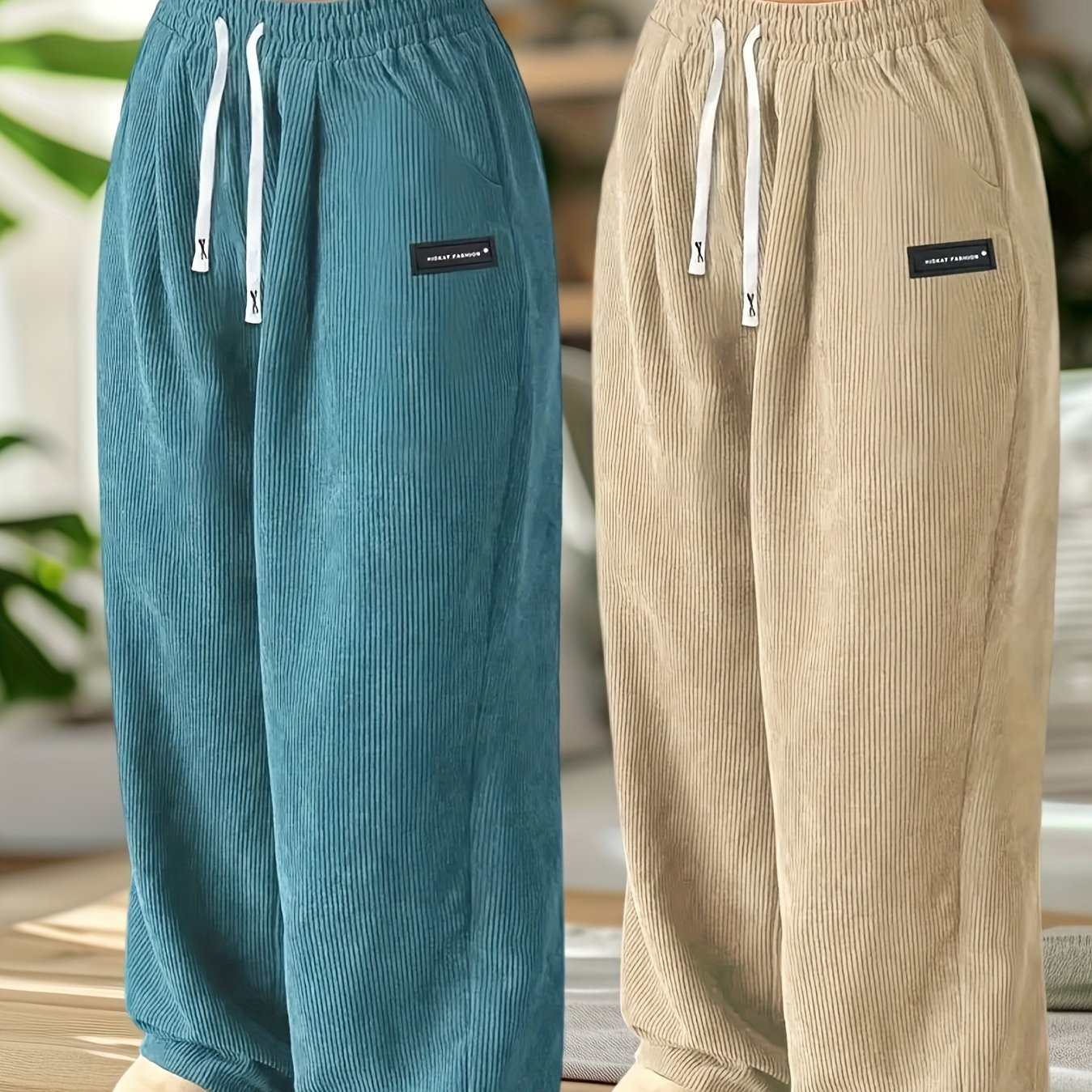 TEMU 2pcs Set Of New Women's Corduroy Sports Casual Pants, Solid Color With Drawstring Pocket, Breathable And Comfortable, Suitable For Daily