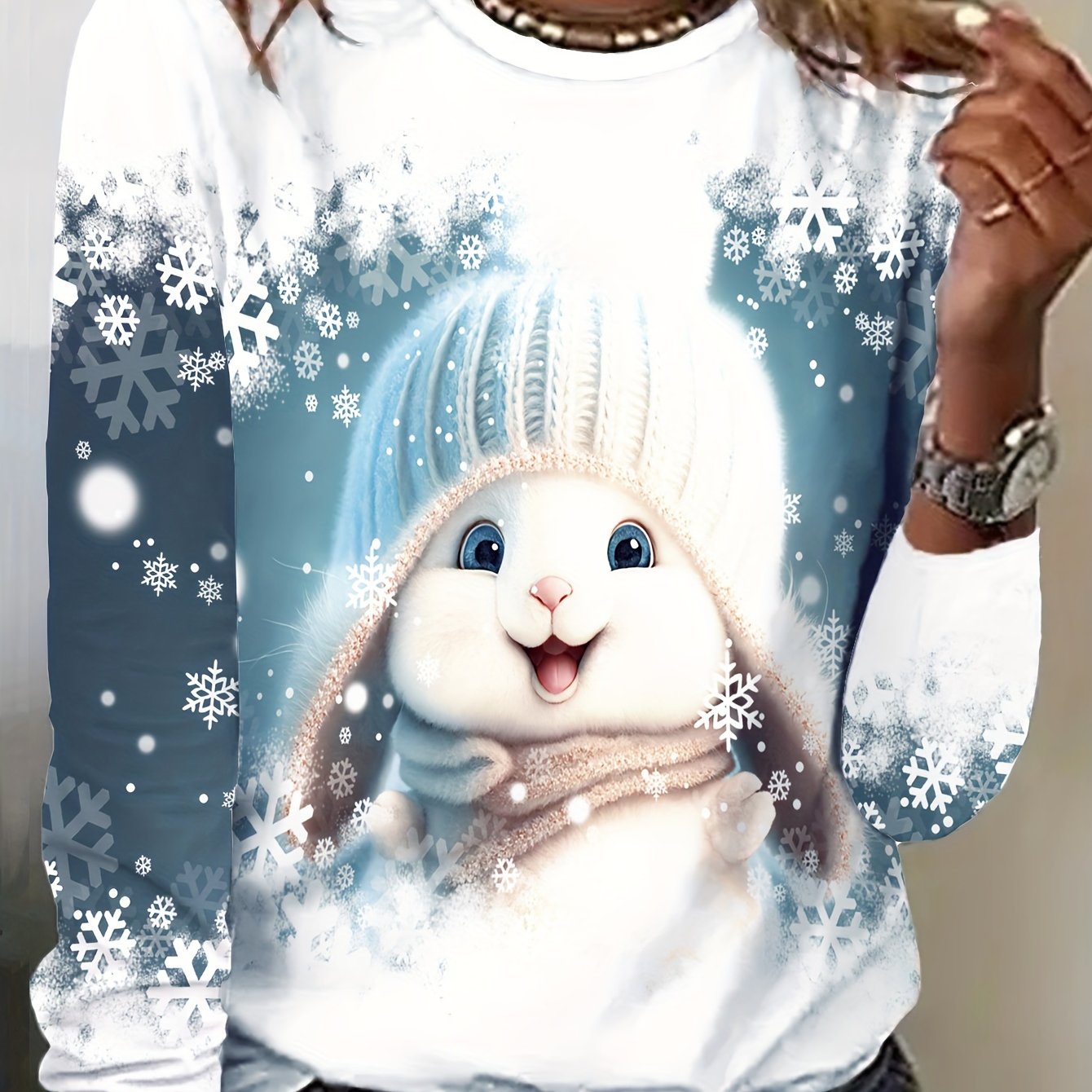 Long-sleeve Round-neck Animal Print T-shirt