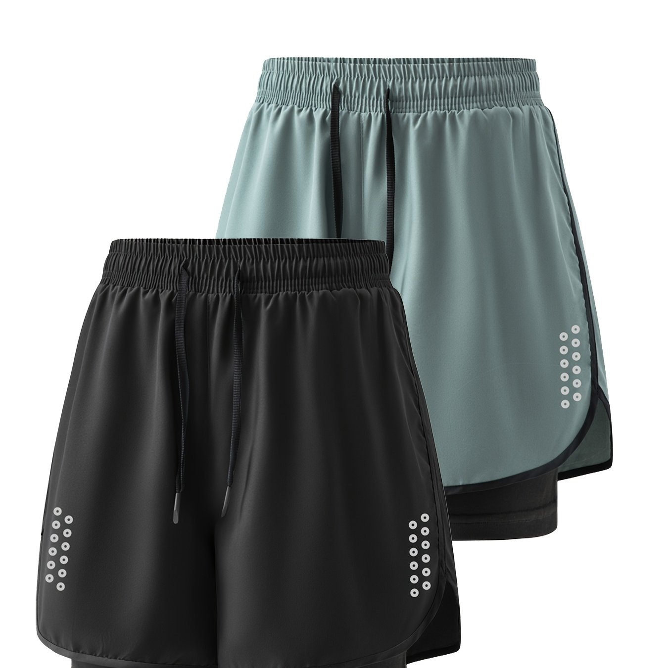 Image of 2pcss Set Unisex Anti-sheer Athletic Shorts Outdoor Training Elastic Fake 2pcss Summer Quick-dry Yoga Pants Track Training Thin Breathable Quick-dry Shorts Unisex Marathon Shorts