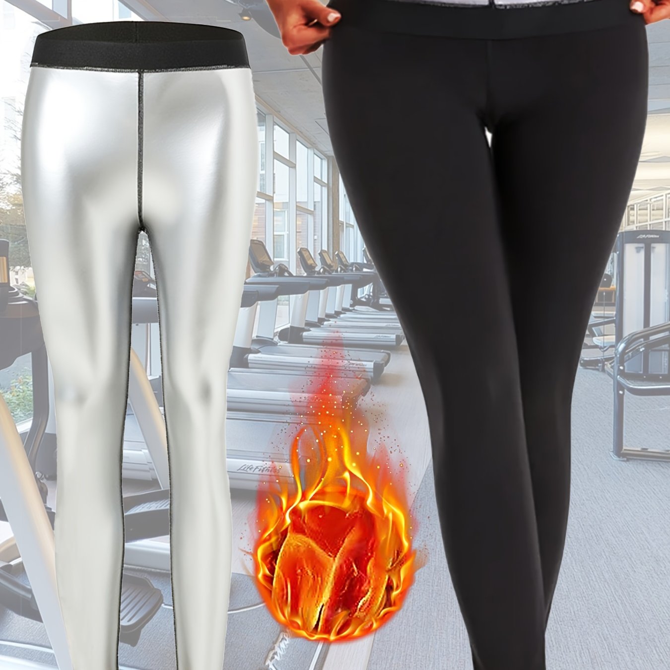Image of Women Wear Silvery Sports Fitness Yoga Pants With High Waist Elasticity To Lift The And Tighten The Abdomen, Sweat Profusely In Long Pants.