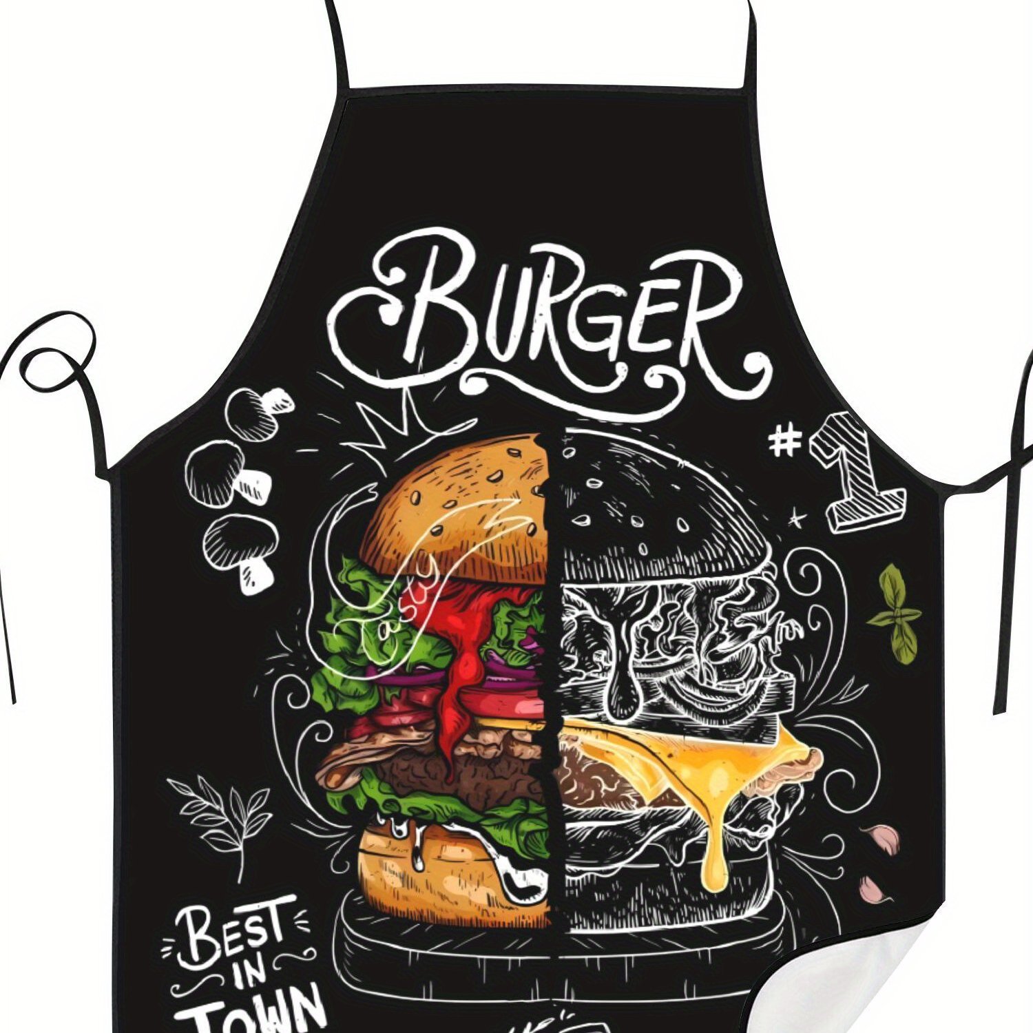 2d Print Design Hamburger Apron Chef Waiter Barbecue Adult Apron Kitchen Supplies Tool