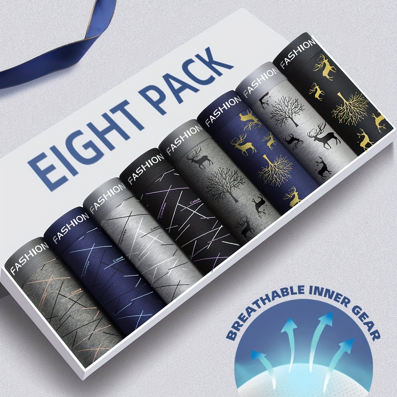 E-shop 8er-Set Herren-Boxershorts - Weich, Atmungsaktiv & Feuchtigkeitsableitend mit Trendigen Mustern, Stretch-Passform für Täglichen