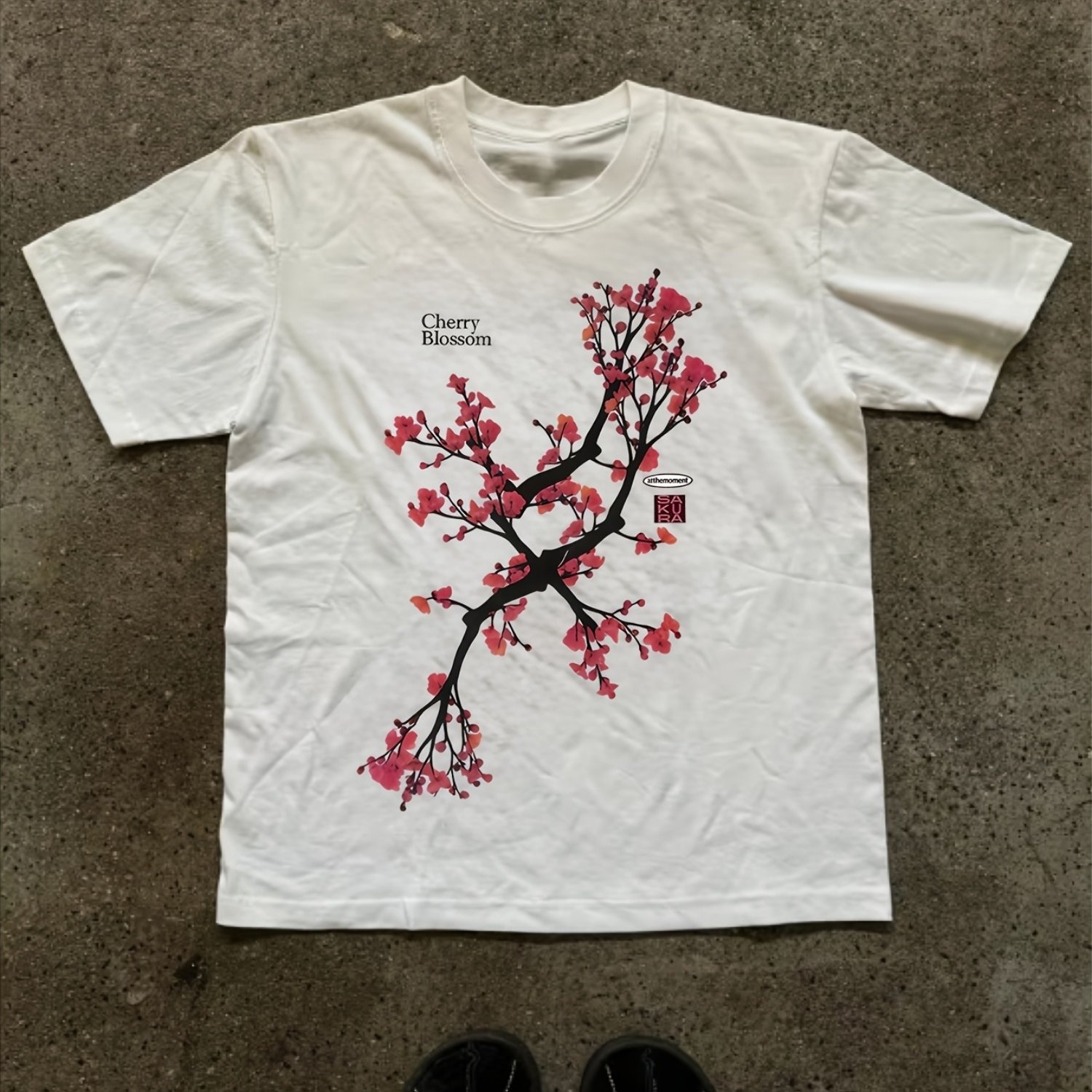 TEMU Street Style Cherry Tree Print Retro T-shirt, Short Sleeve Round Neck Casual Top, Suitable For Autumn, Summer And Spring, Women's Clothing,