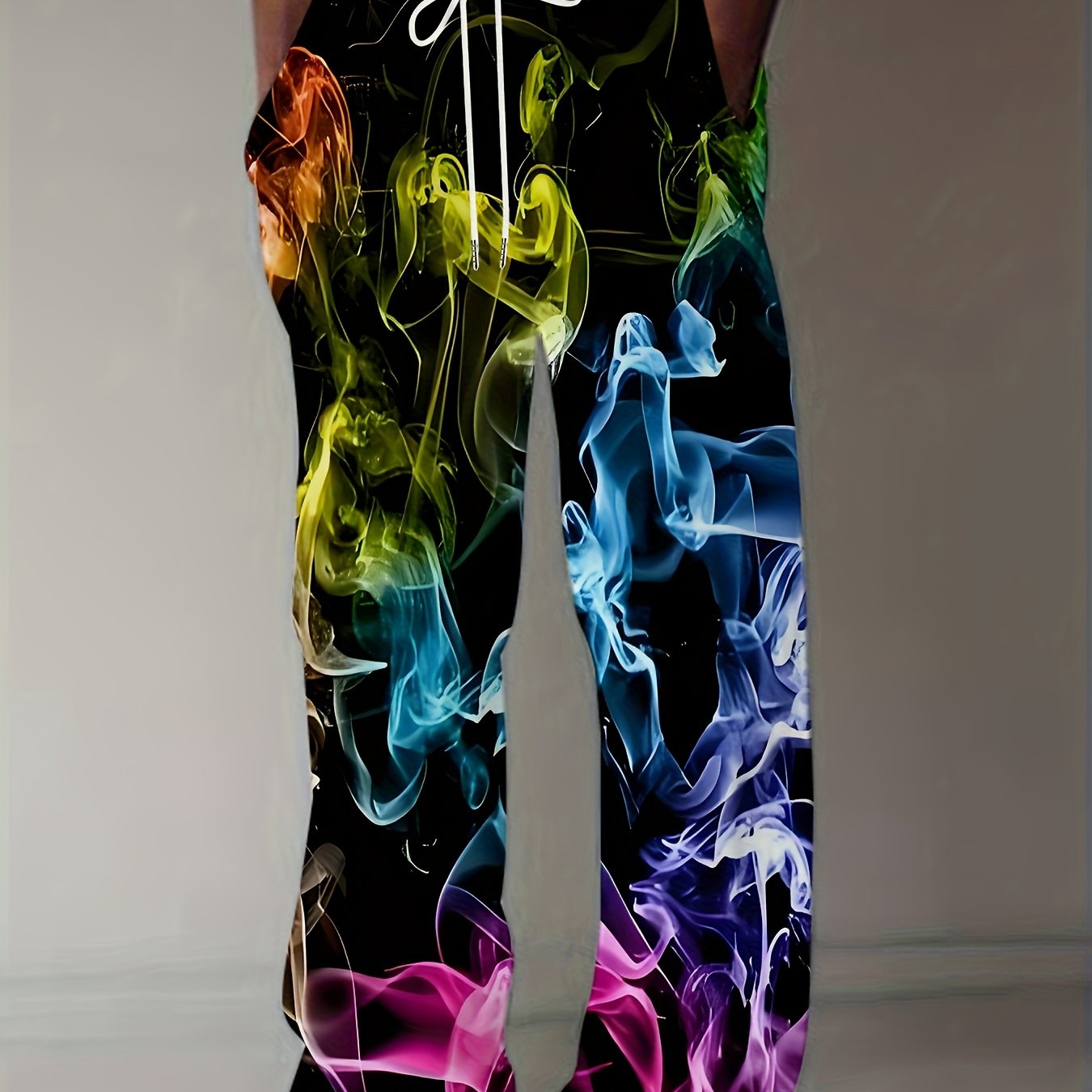 TEMU Men's Colored Smoke Pattern Straight-leg Pants With Drawstring, Casual Retro Draped Pants, Suitable For Gifting