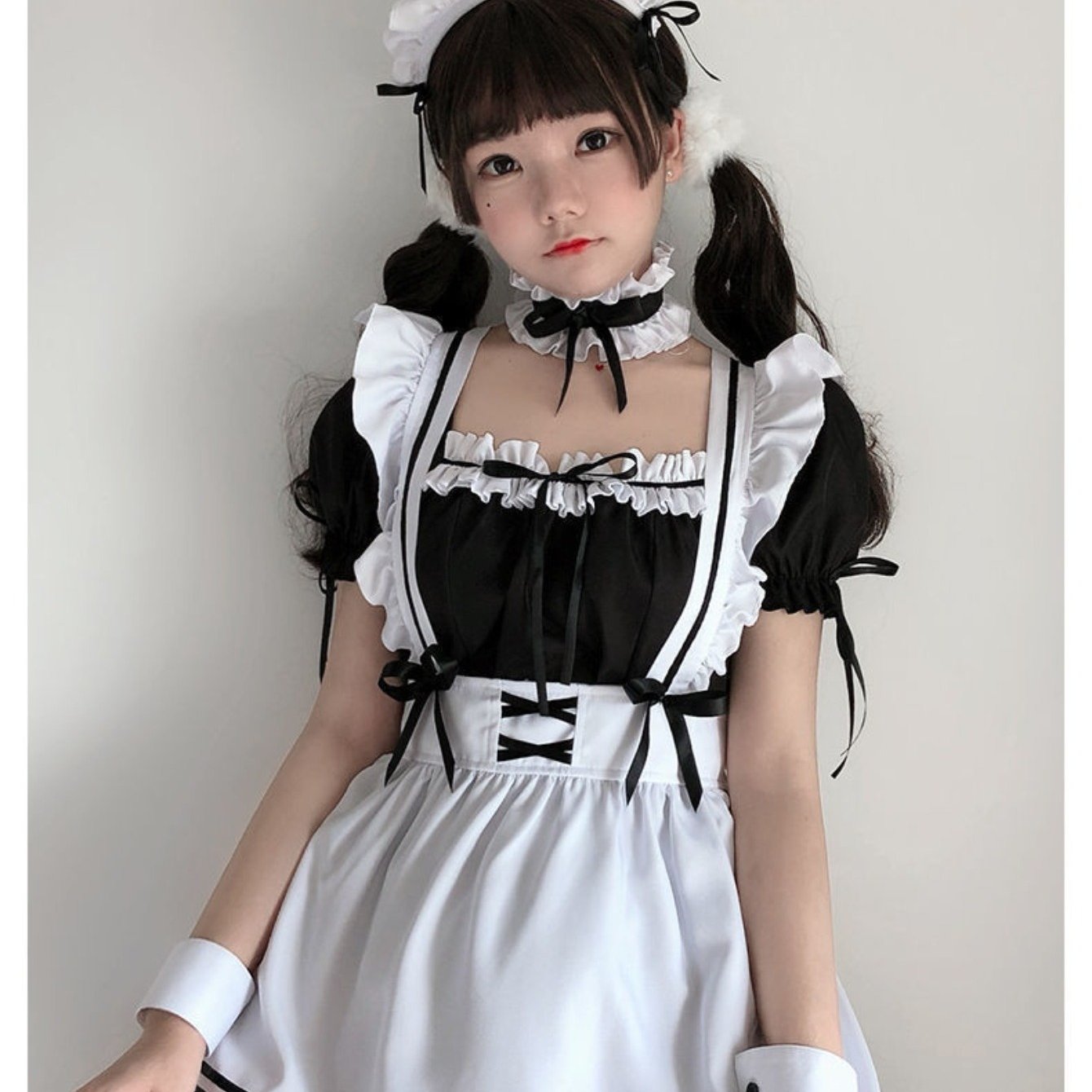 TEMU 【初心者向け】クメイドセット。白と黒の可愛いコスチューム、フリルエプロン付き。パーティーやイベントに最適。