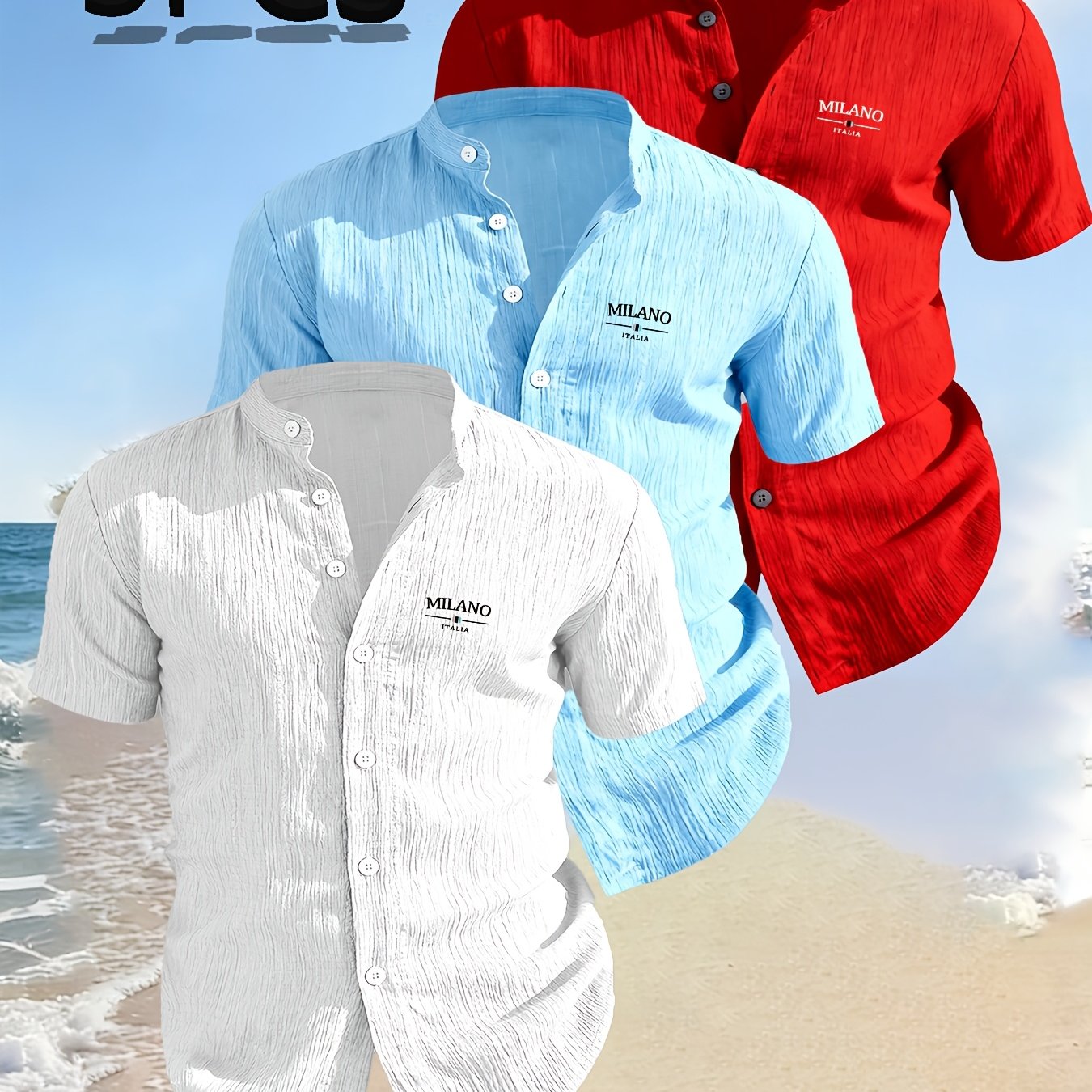 TEMU [ Mei Obm] 3pcs Set - Men's Summer Short Sleeve Shirts - A Lightweight And Breathable Solid Color Button-up Casual Shirt, Featuring A Stand
