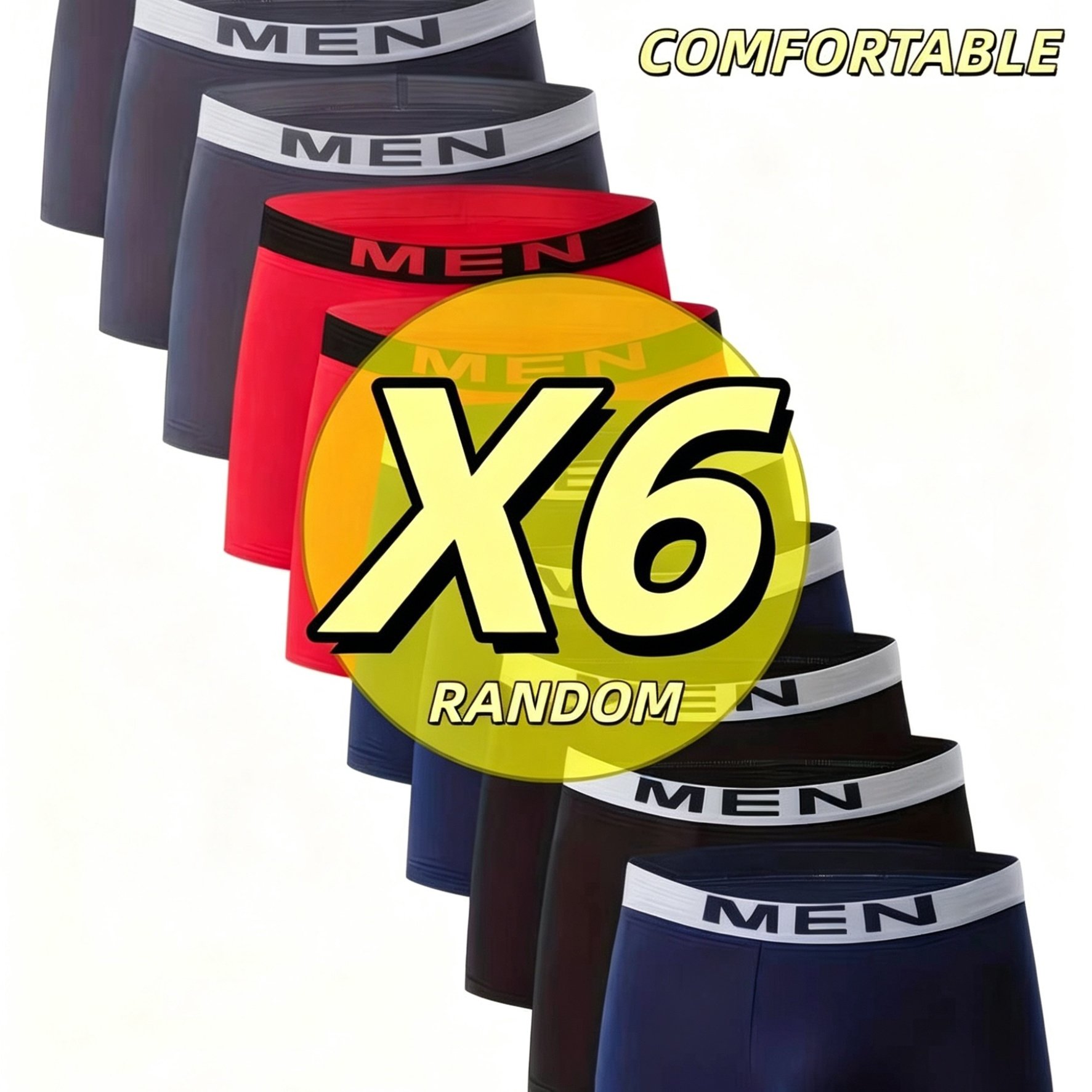 TEMU Random 6-pc Men&;s Underwear, Solid Color, Breathable And Comfortable, Knitted Fabric, Slight Elasticity, Casual Sports Shorts