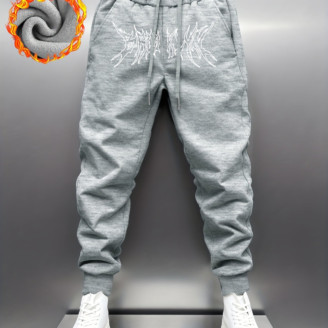 TEMU ãnew Winter ãmen's Thick Long Pants, Style Sweatpants With Fashionable Print Design, Suitable For Daily Casual Wear And Outdoor Activities