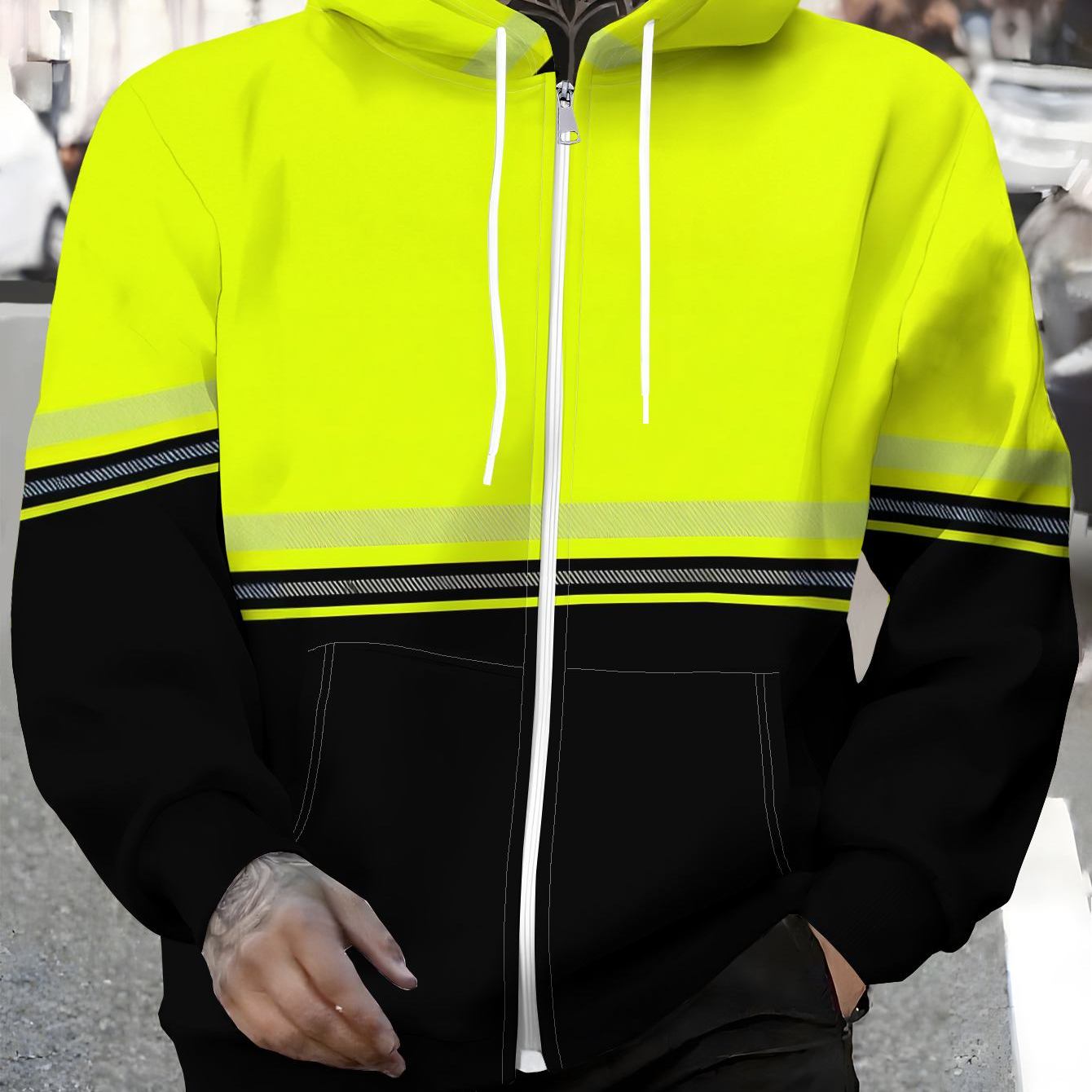 TEMU Men's Zip-up Hoodie - Men's Casual Pullover Hoodie With , Stylish And Easy, Suitable For Autumn And Winter, Washable, Travel And Daily Wear.