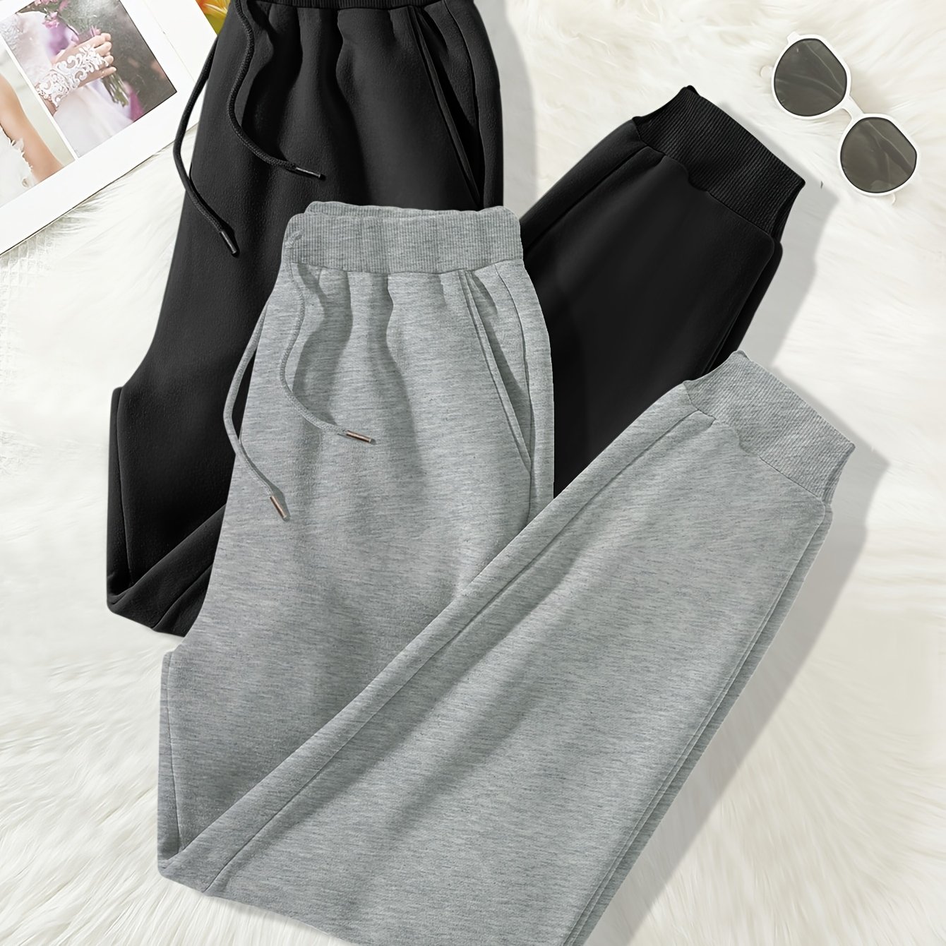 TEMU 2pcs Plus Size Solid Color Casual Sports Sweatpants For Fitness And, 2026 Autumn And Winter New Style, Loose And Thick