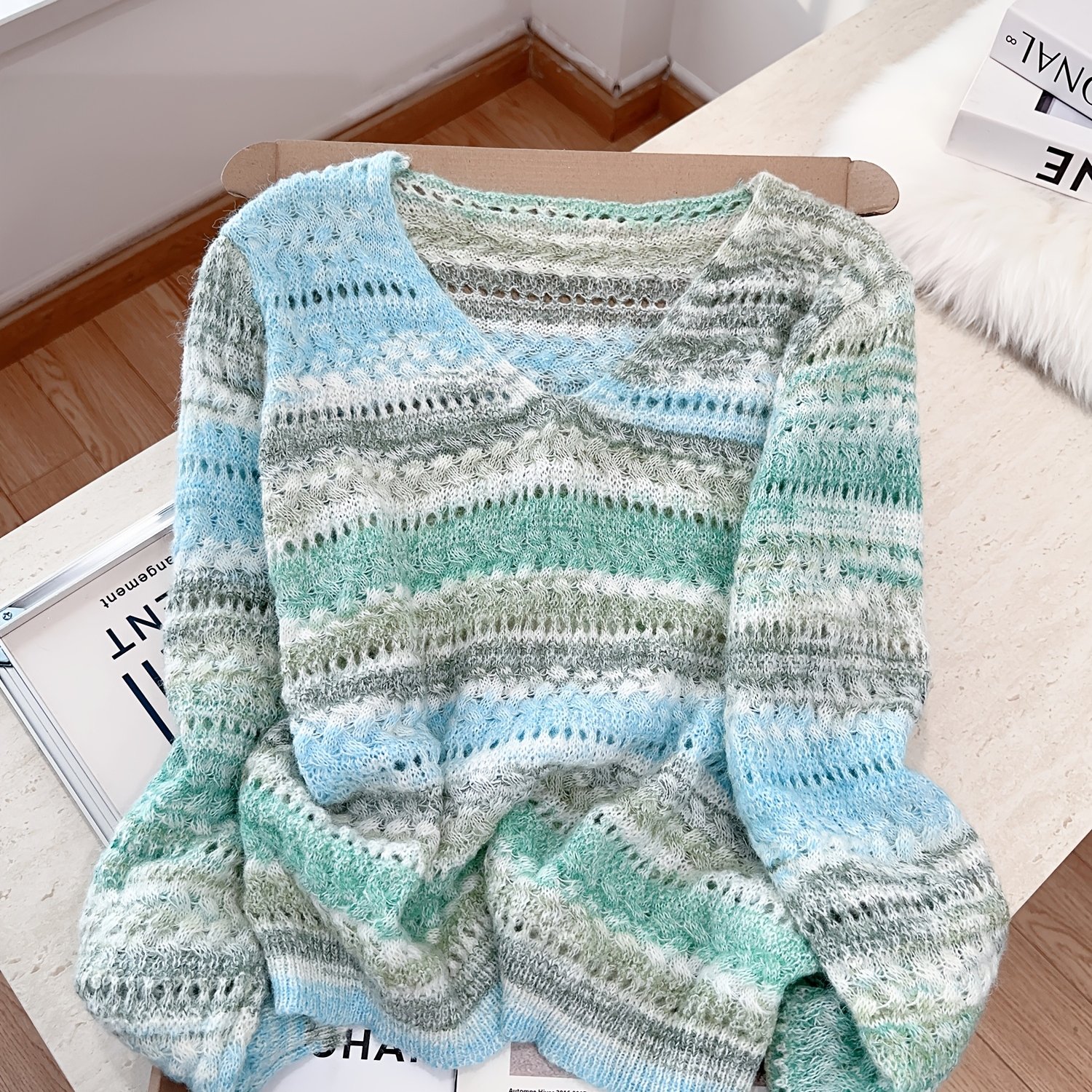 TEMU Easy Hollow-out Long-sleeve Pullover Sweater For Women, Fashionable And Top