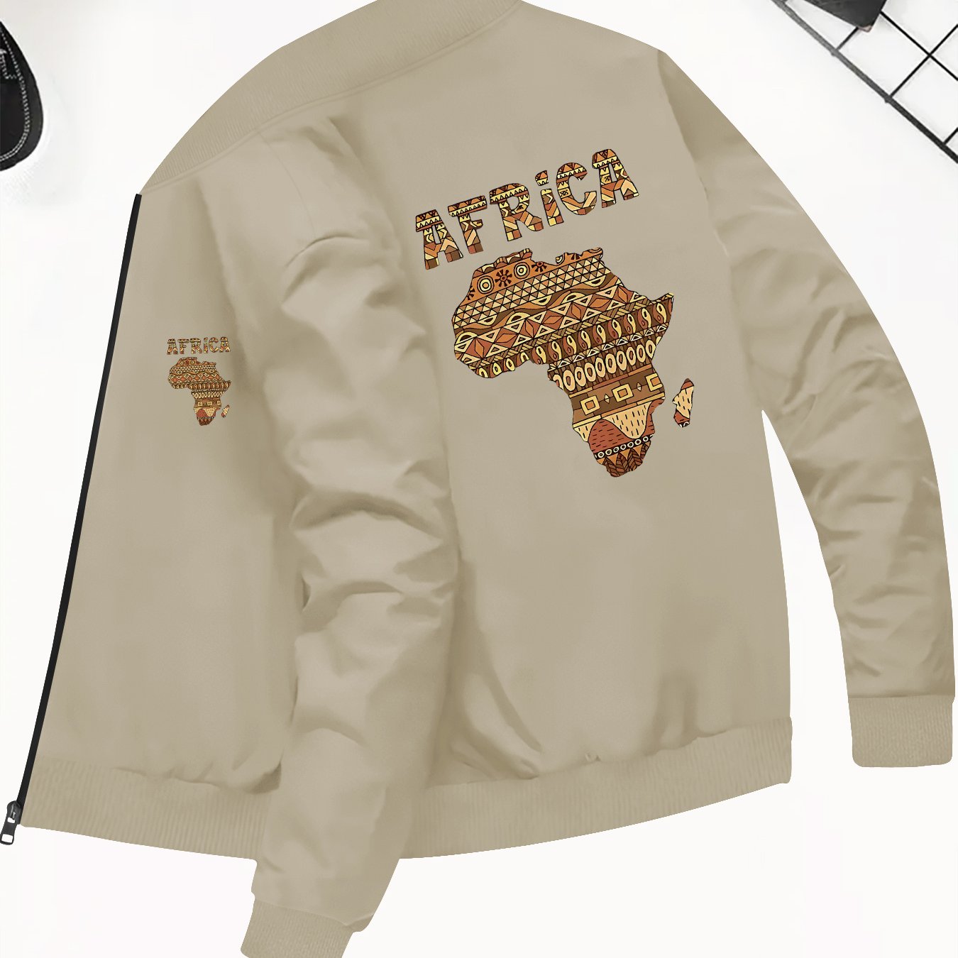 TEMU Veste de pilote à imprimé d'art tribal africain, veste zippée décontractée et sportive pour homme, coupe-vent tendance de style académique avec