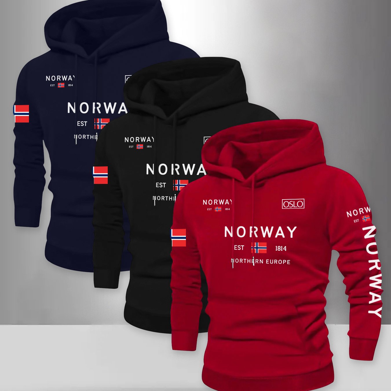 TEMU New Multi-image Heat Transfer Flag Pattern Sweatshirt For Men, Loose 's -lined Hoodie 3pcs Set, Suitable For Outdoor Sports And Travel