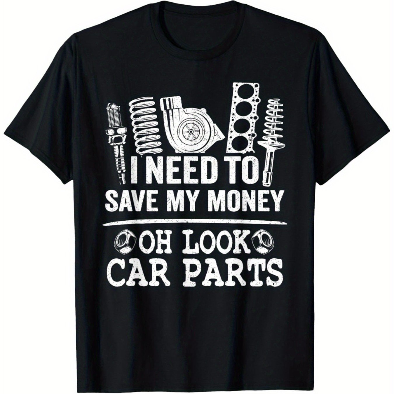 TEMU Funny Car Mechanic Saying T-shirt - "i Need To Save Money Oh Look At Car Parts" - Automotive Garage Humor Tee With Engine & Car Parts Graphic -
