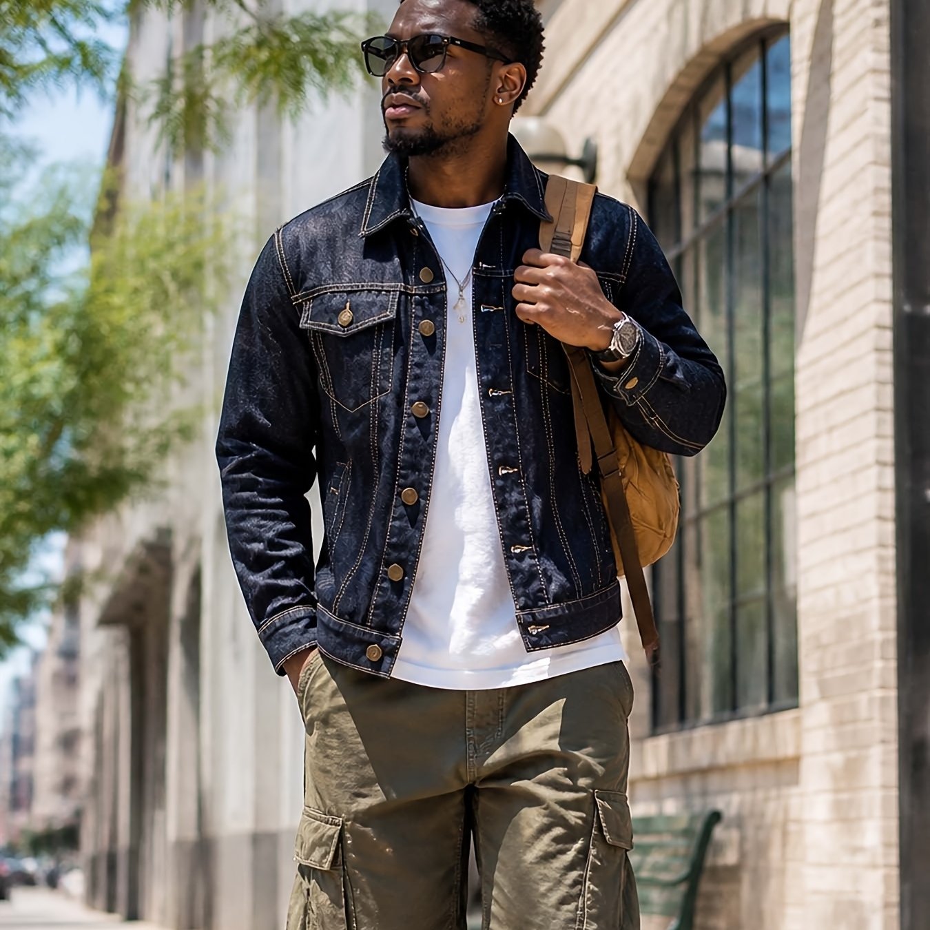 Image of Men's Washed Denim Trucker Jacket, Washed Vintage Denim Coat, Durable And Comfortable With Multi-, Suitable For Daily Commuting, Street Wear, And Travel, Versatile And Durable Denim Jacket
