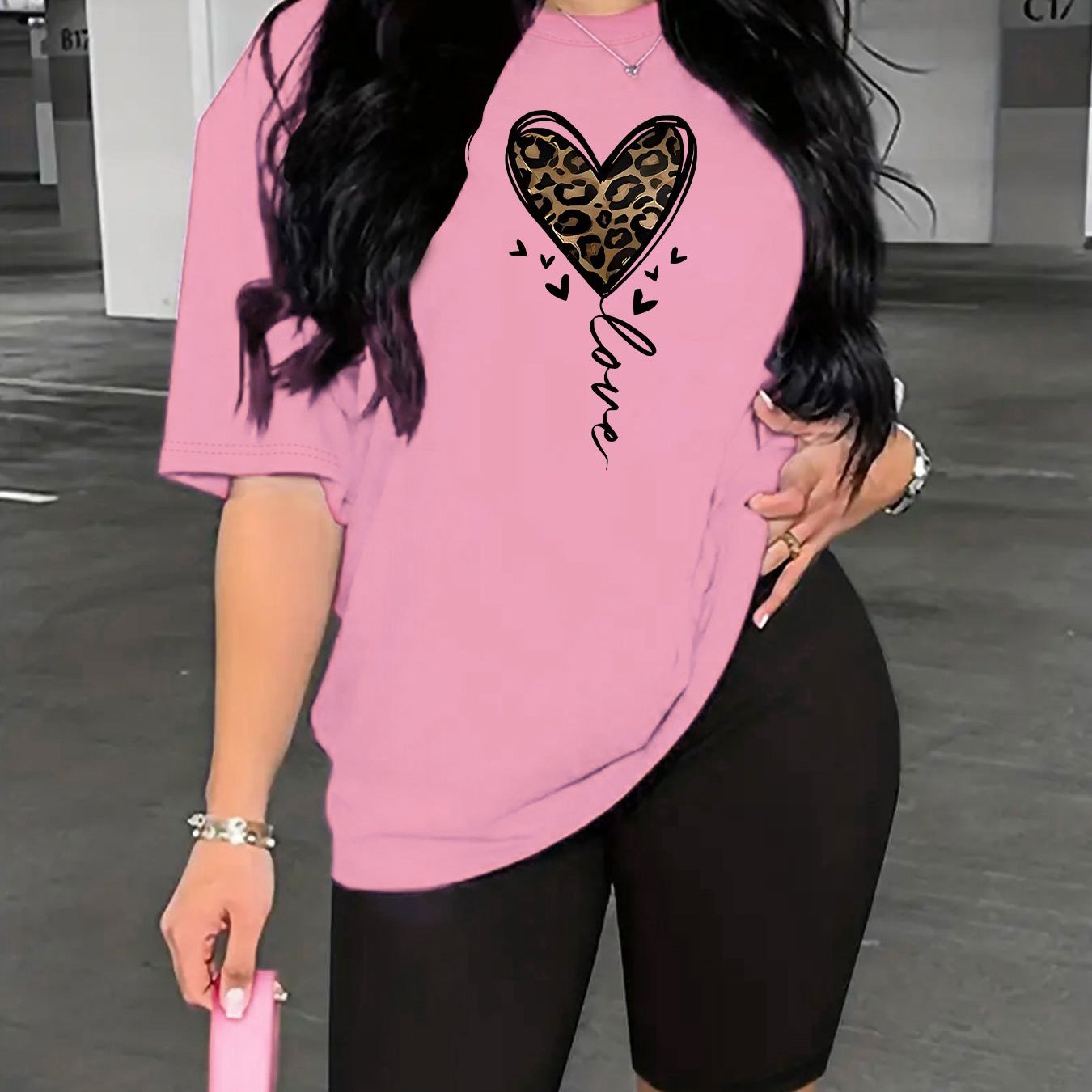 TEMU Fashion Leopard Print Two-piece Set, Colorful Short-sleeved T-shirt And Shorts, Women's Wear