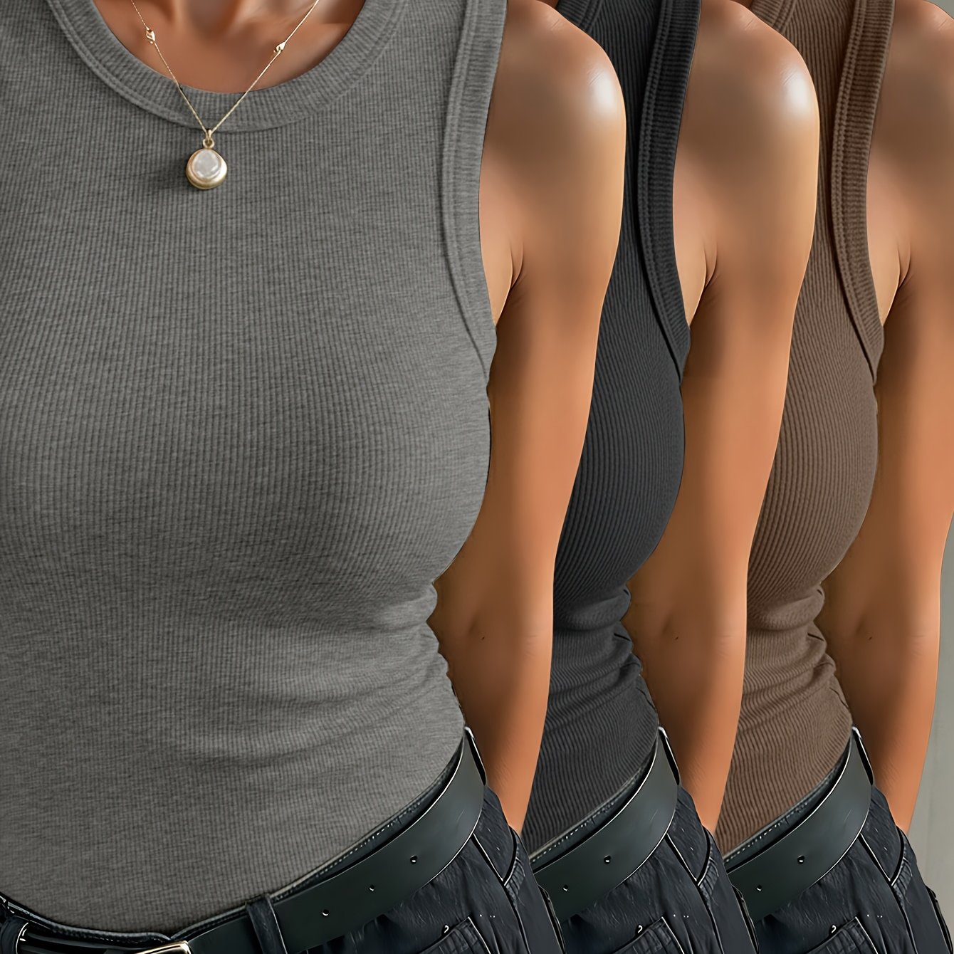 TEMU 3pcs Women's Fashion Ribbed Stretch Tank Tops, Elegant Vacation & Y Tops, Machine Washable, Holiday & Graduation Outfits, Wear, Style, Fine ,