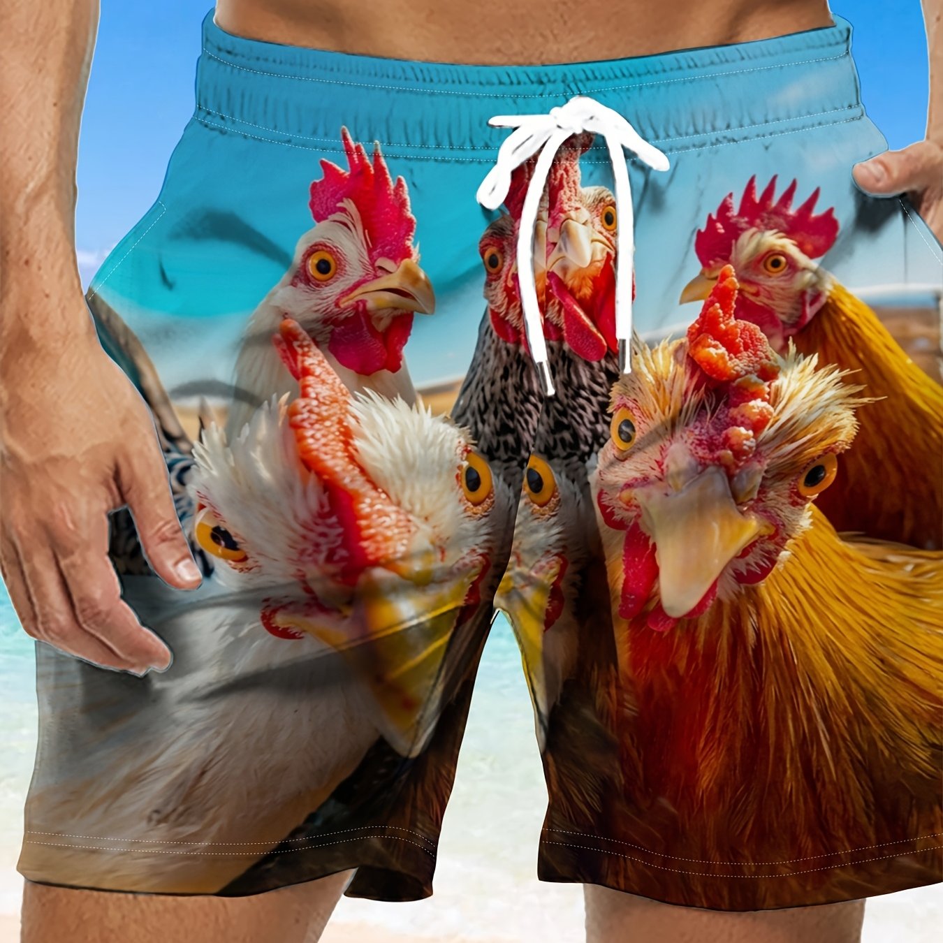 TEMU Men's Rooster Short Shorts, Craft, Comfortable, Sweat-absorbing And Breathable Fabric, Trendy Casual Wear Swimming Pool, Sweat-resistant