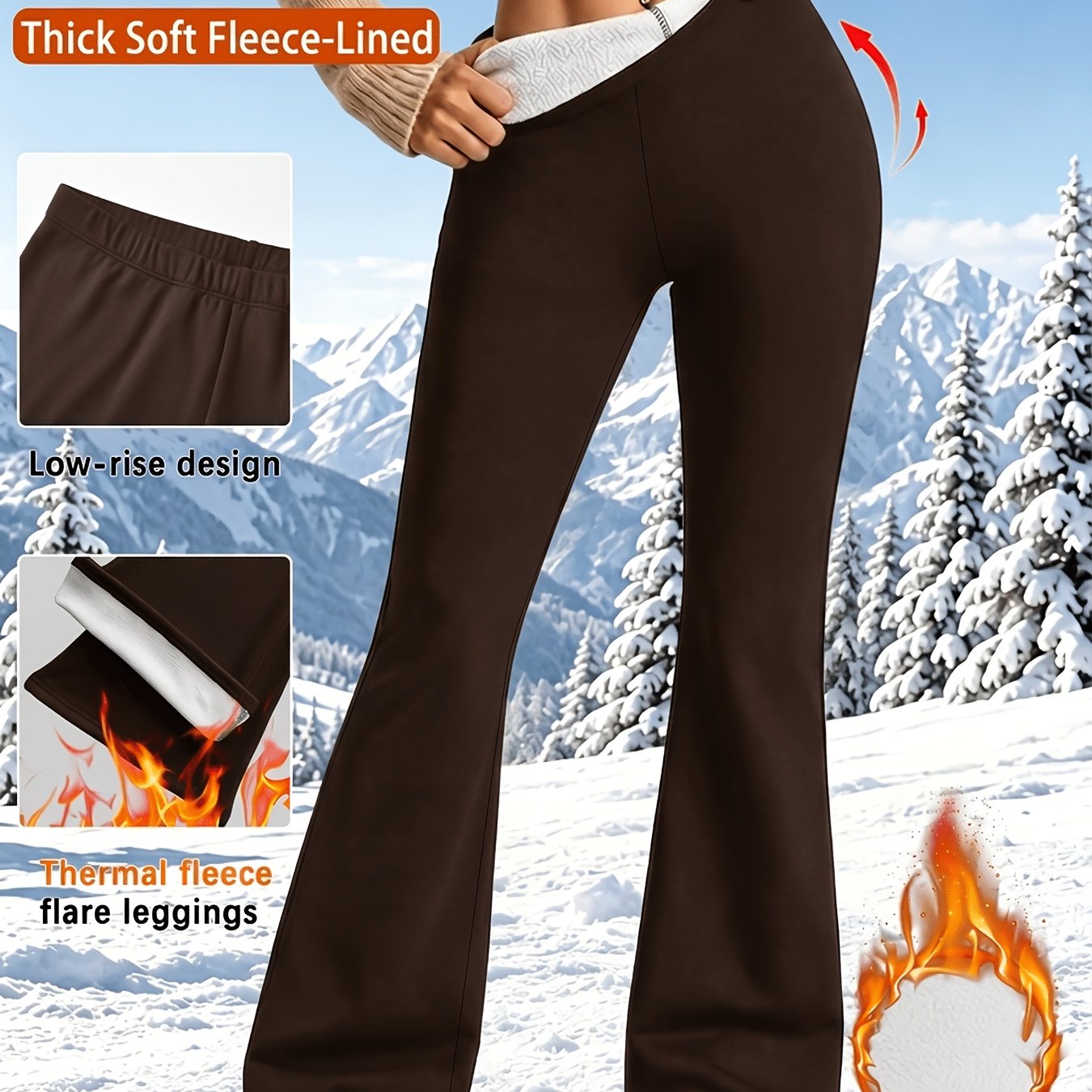 TEMU Women's Thick Soft Fleece-lined Flare Leggings, High-waist Tummy Control Workout Running Yoga Thermal Warm Pants For
