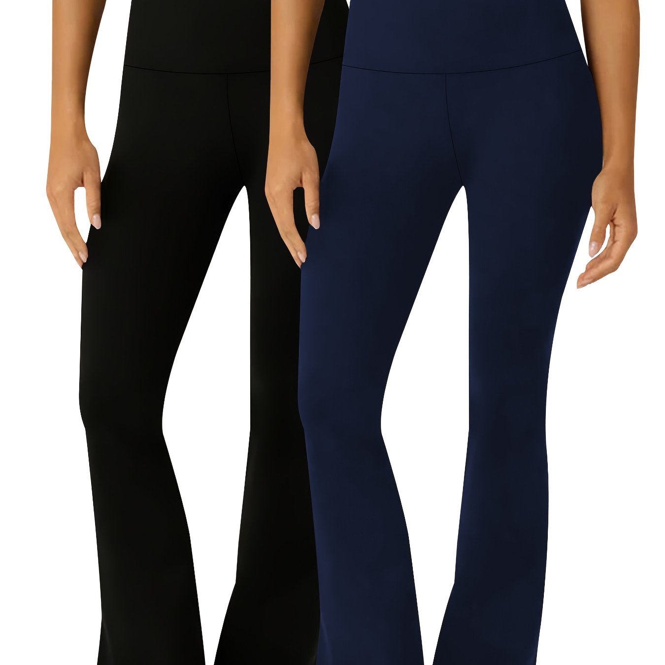 2-pack Women' Soft High-waist Flare Pants, Tummy Control Sheer-proof Workout Yoga Running Bell Bottoms