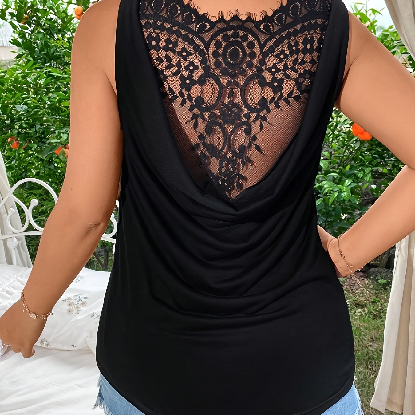 TEMU Spring And Summer Collection, Made From Soft Fabric, Featuring A Round Neck Design With Lace Embellishments And A Layered , Making It Very .