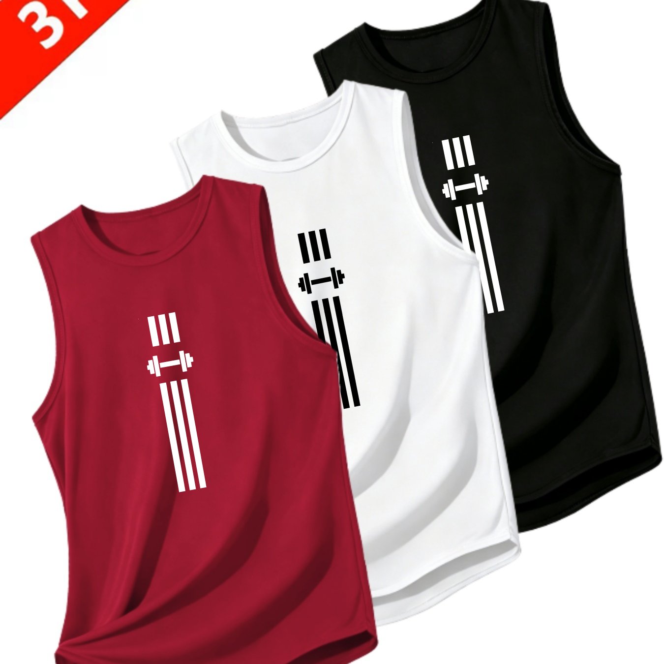 TEMU 3pcs Men's Quick- Tank Tops, Lightweight Design, Suitable For Running, Fitness, And Casual Wear, Pattern Print, Thin, Breathable, And