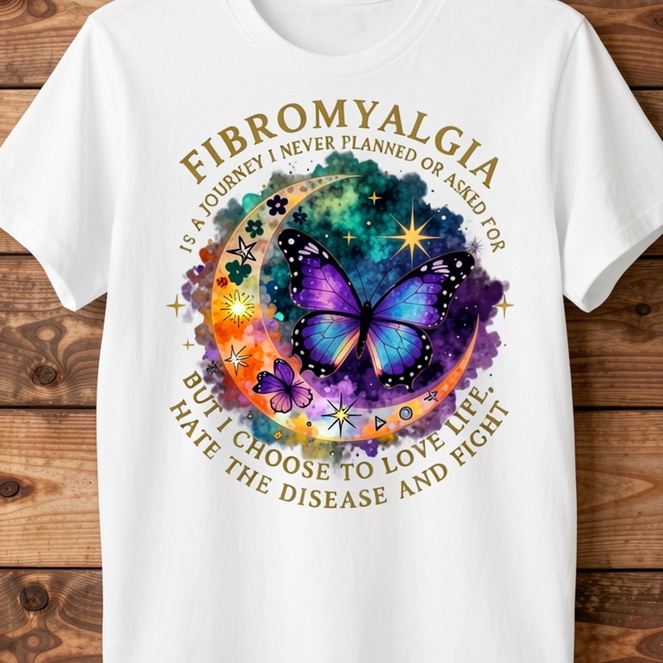 TEMU Men's T-shirt Fibromyalgia Awareness And Moon Design For Casual Attire And Support Gifts For With Illness