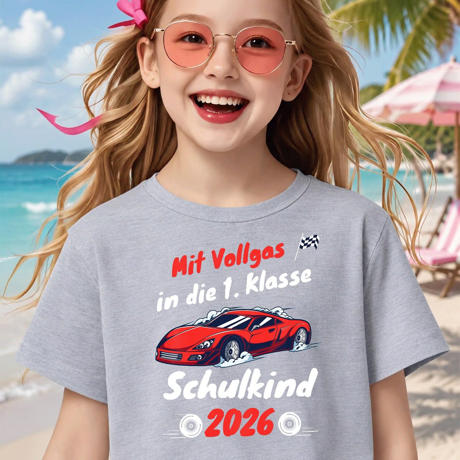 Image of Kinder Schulkind 2026 Junge Schultute Rennauto Einschulung T-shirt For Boys Girls Kids Chlidren T-shirt, Kids' Summer Beach Vacation T-shirt- Breathable Boys& Girls Resort Wear